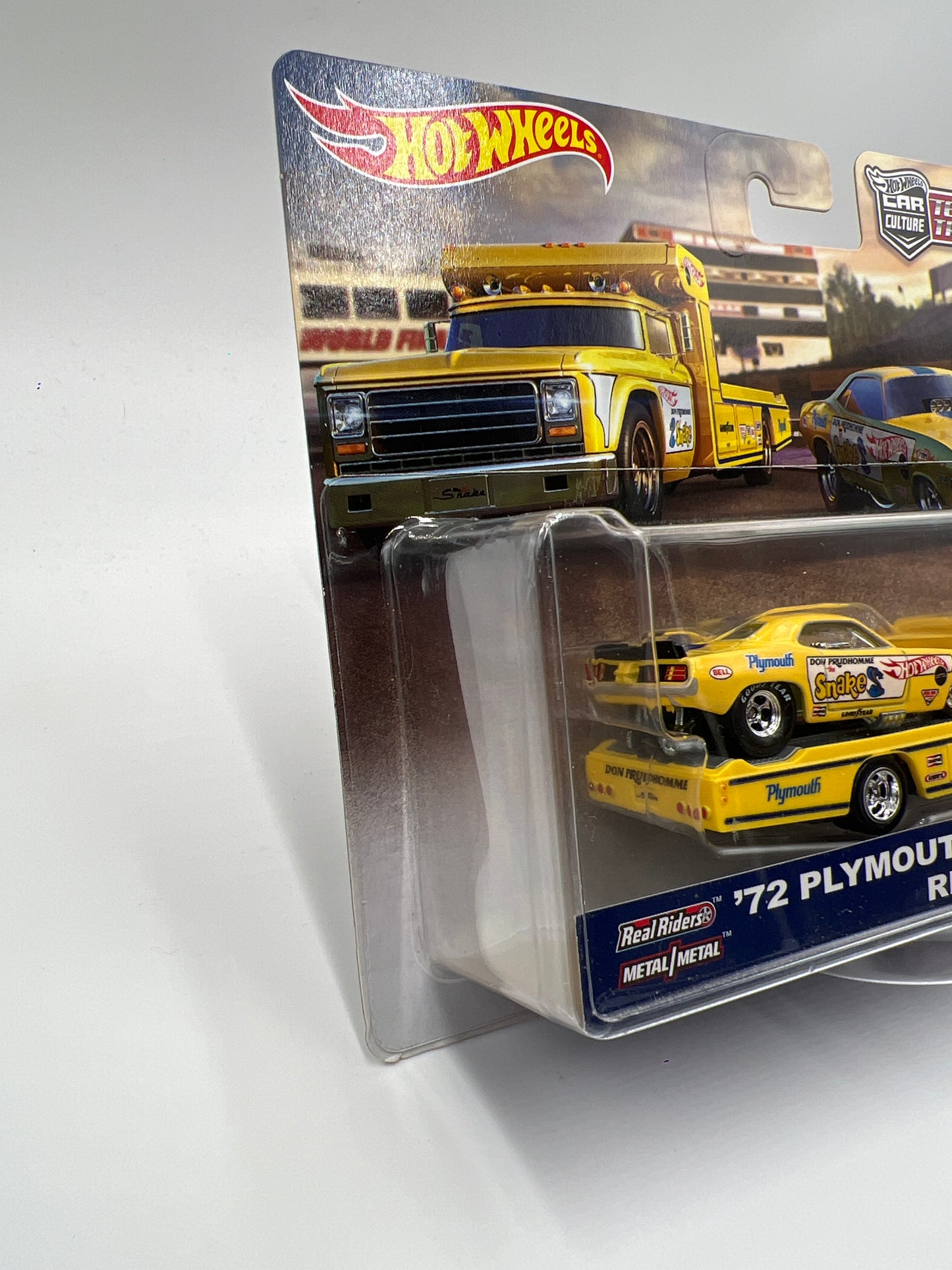 Hot Wheels Car Culture Team Transport #4 72 Plymouth Cuda Funny Car Snake & Retro Rig W/Protector