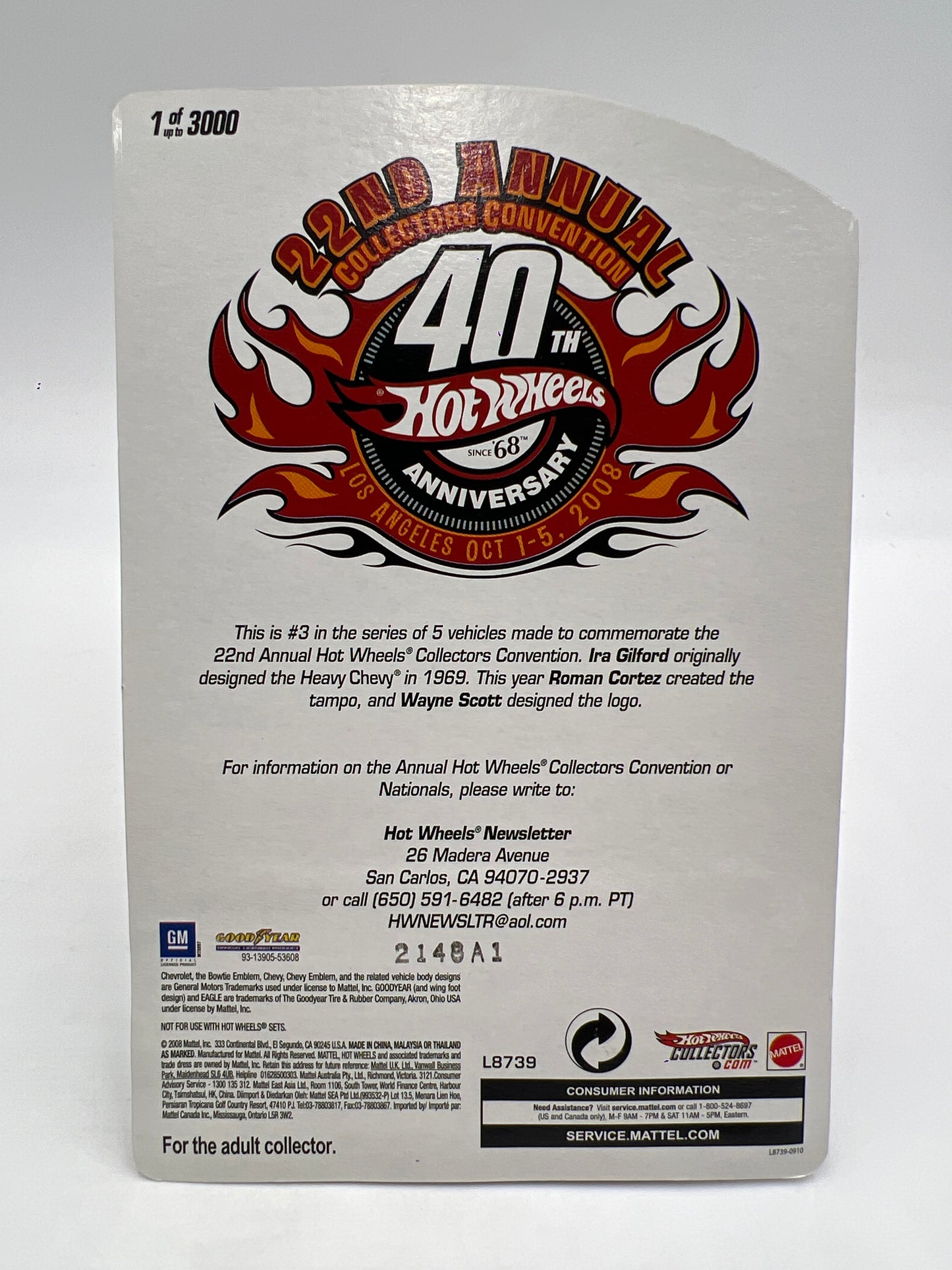 2008 Hot Wheels 22nd Annual Collectors Convention LA 1 of 3000 Heavy Chevy W/Protector