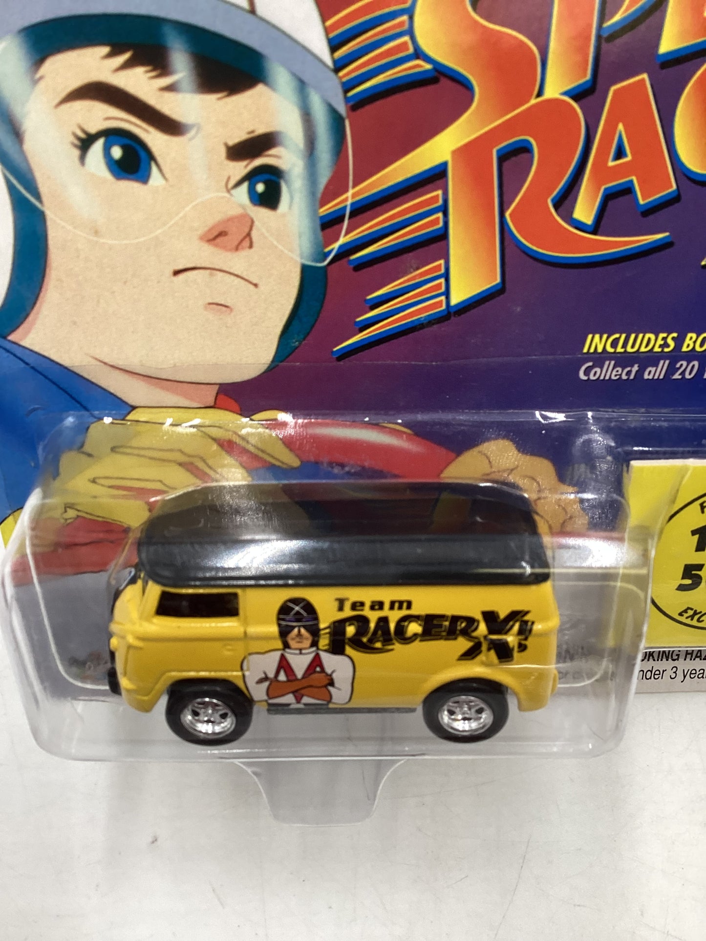 Johnny Lightning Speed Racer 2000 1/5000 VW Panel Van Yellow Team Racer X Cracked Blister