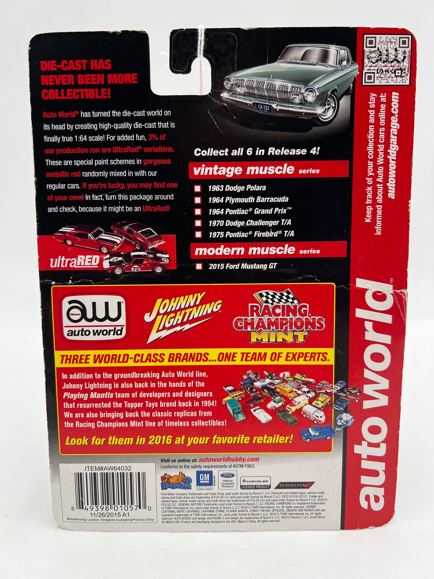 Auto World Ultra Red Chase Vintage Muscle Release 4 #1 1963 Dodge Polara Red Bad Card