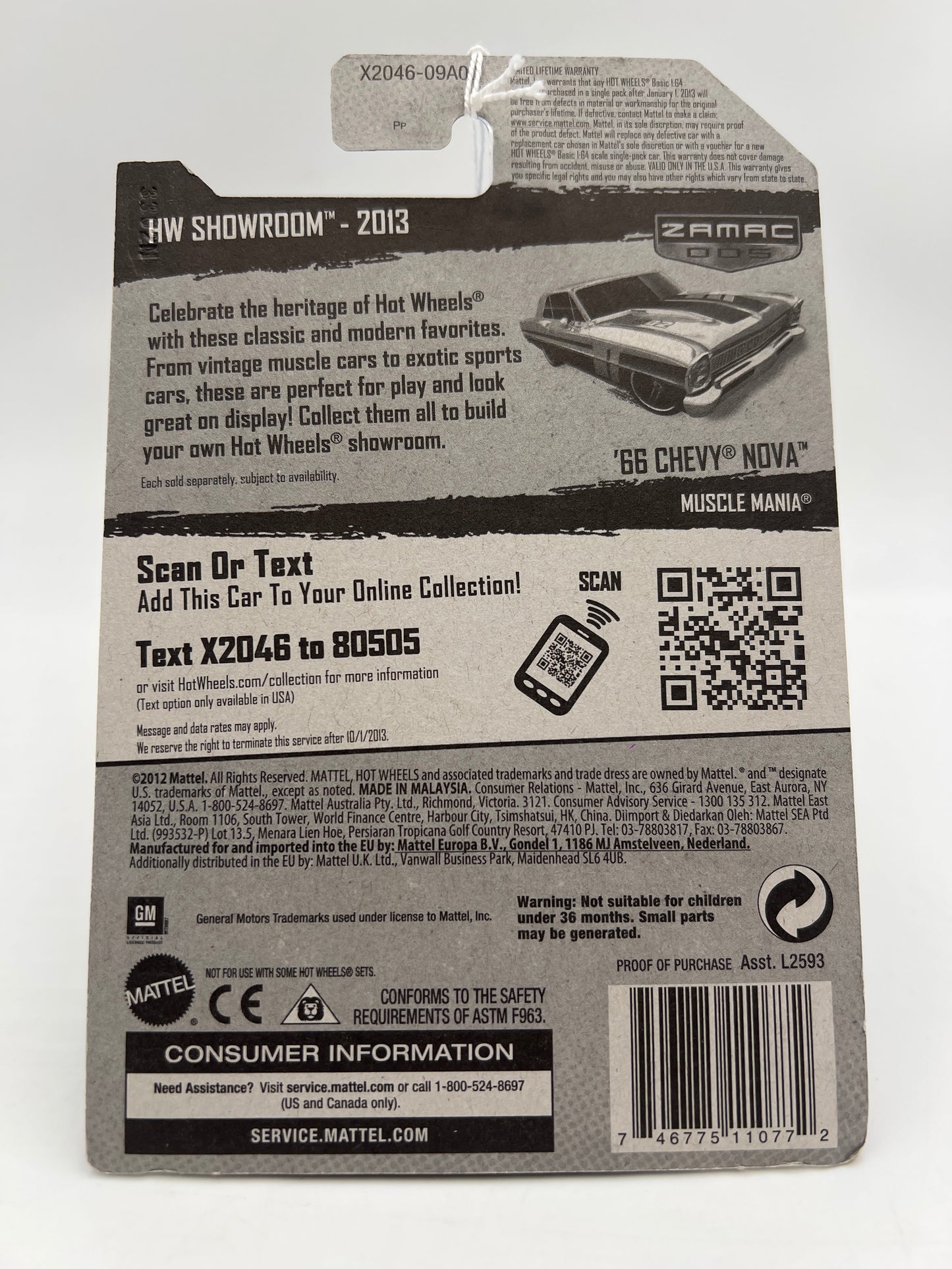 2013 Hot Wheels Walmart Exclusive Zamac 5 #231 66 Chevy Nova 148C