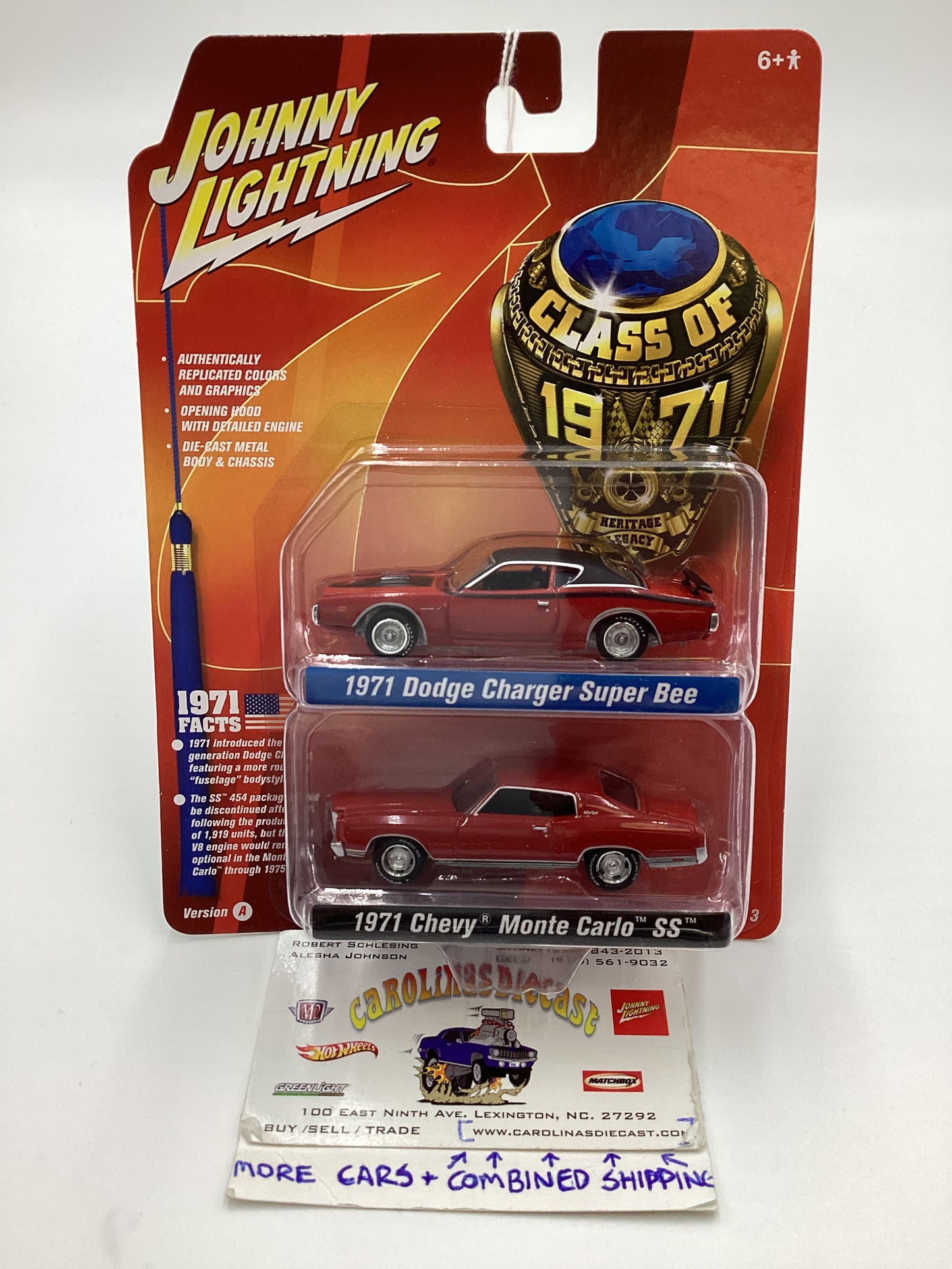 Johnny Lightning Class of 71 2 Pack Release 3 Version A 1971 Dodge Charger Super Bee Red 1971 Chevy Monte Carlo SS Red 231C