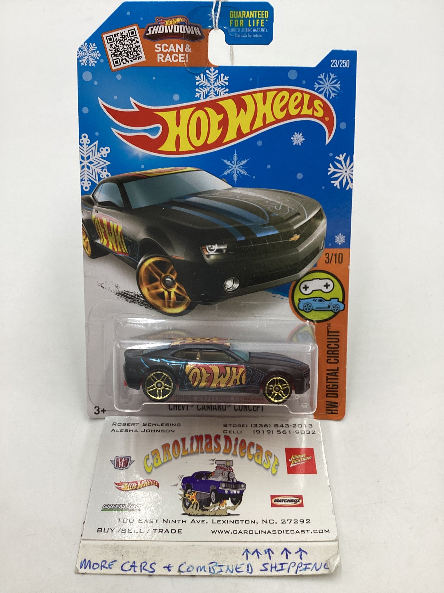 2016 Hot wheels Target Exclusive #23 Chevy Camaro Concept Black Snowflake Card 234A