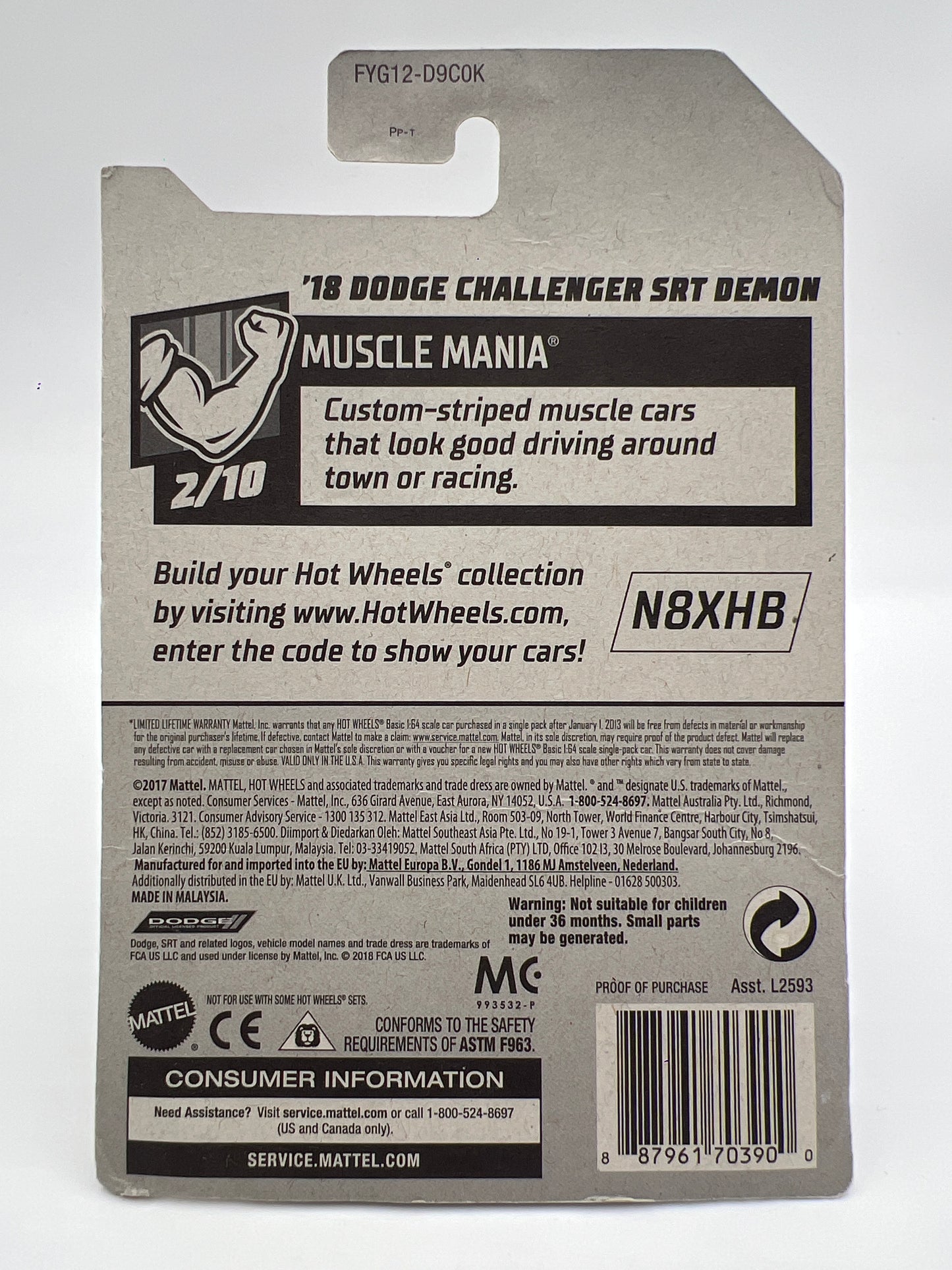 2019 Hot Wheels Super Treasure Hunt #194 18 Dodge Challenger SRT Demon Red W/Protector