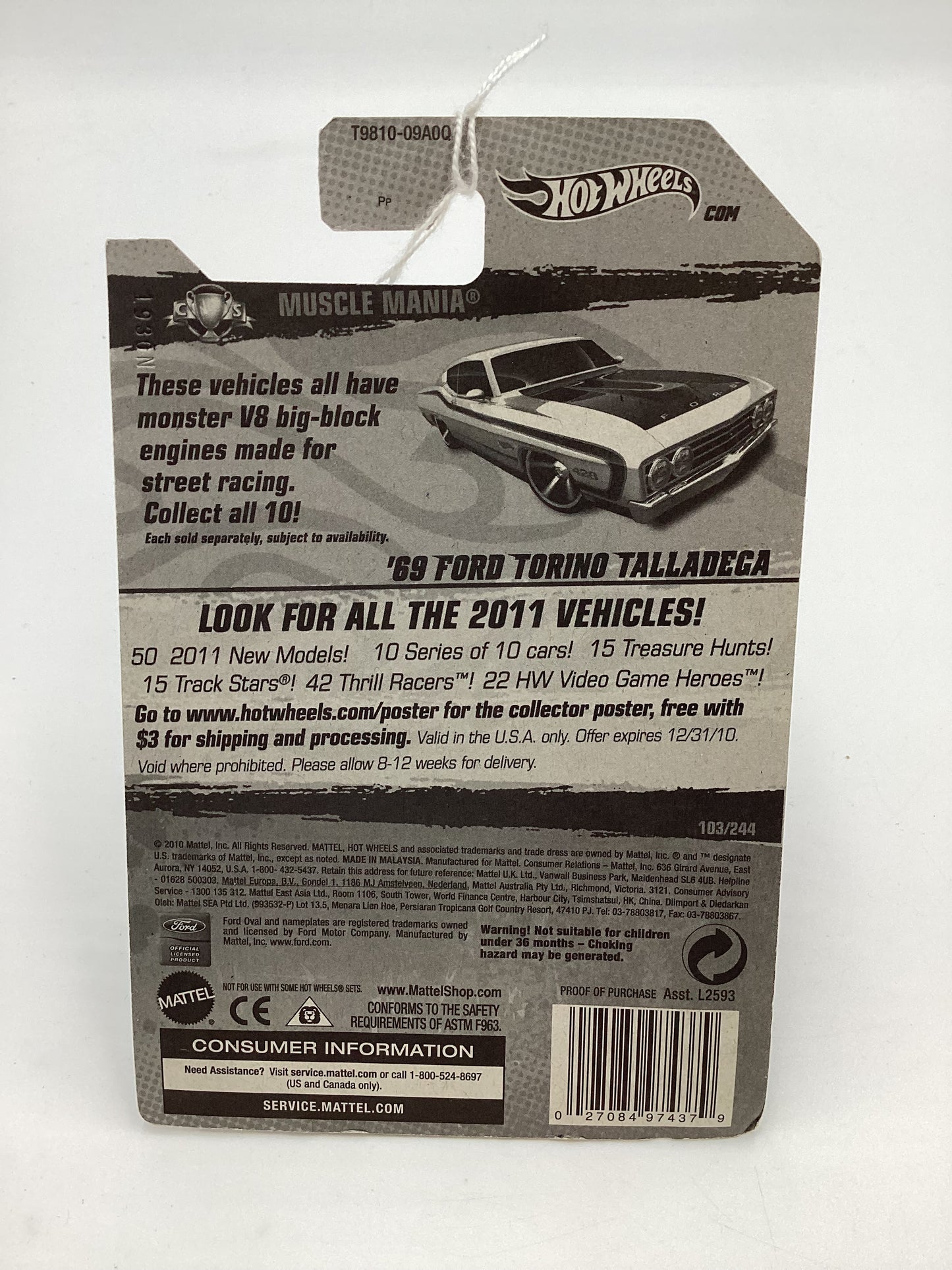 2011 Hot Wheels #103 69 Ford Torino Talledega White