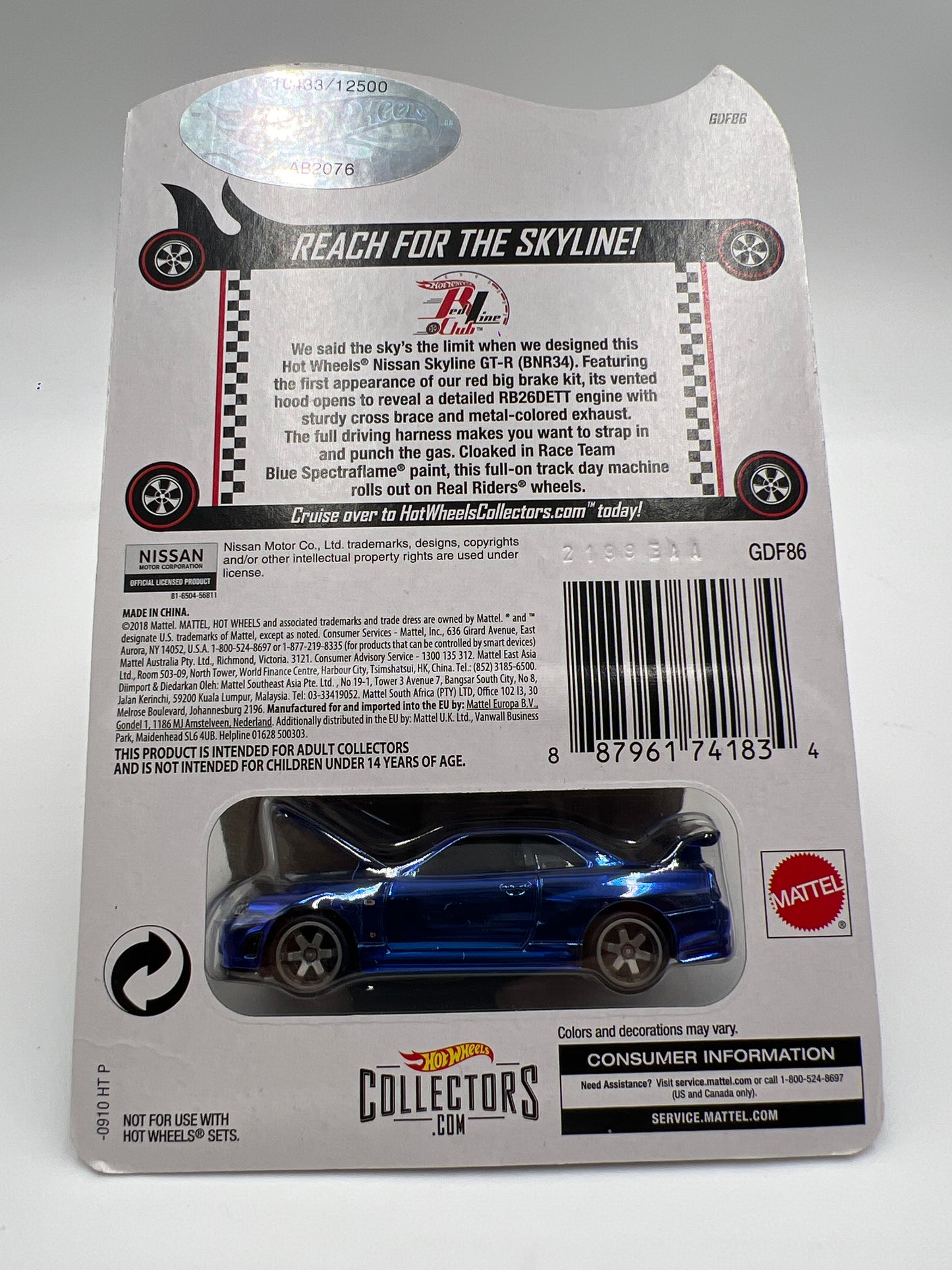 2019 Hot Wheels RLC #10433/12500 Nissan Skyline GT-R BNR34 Blue W/Protector