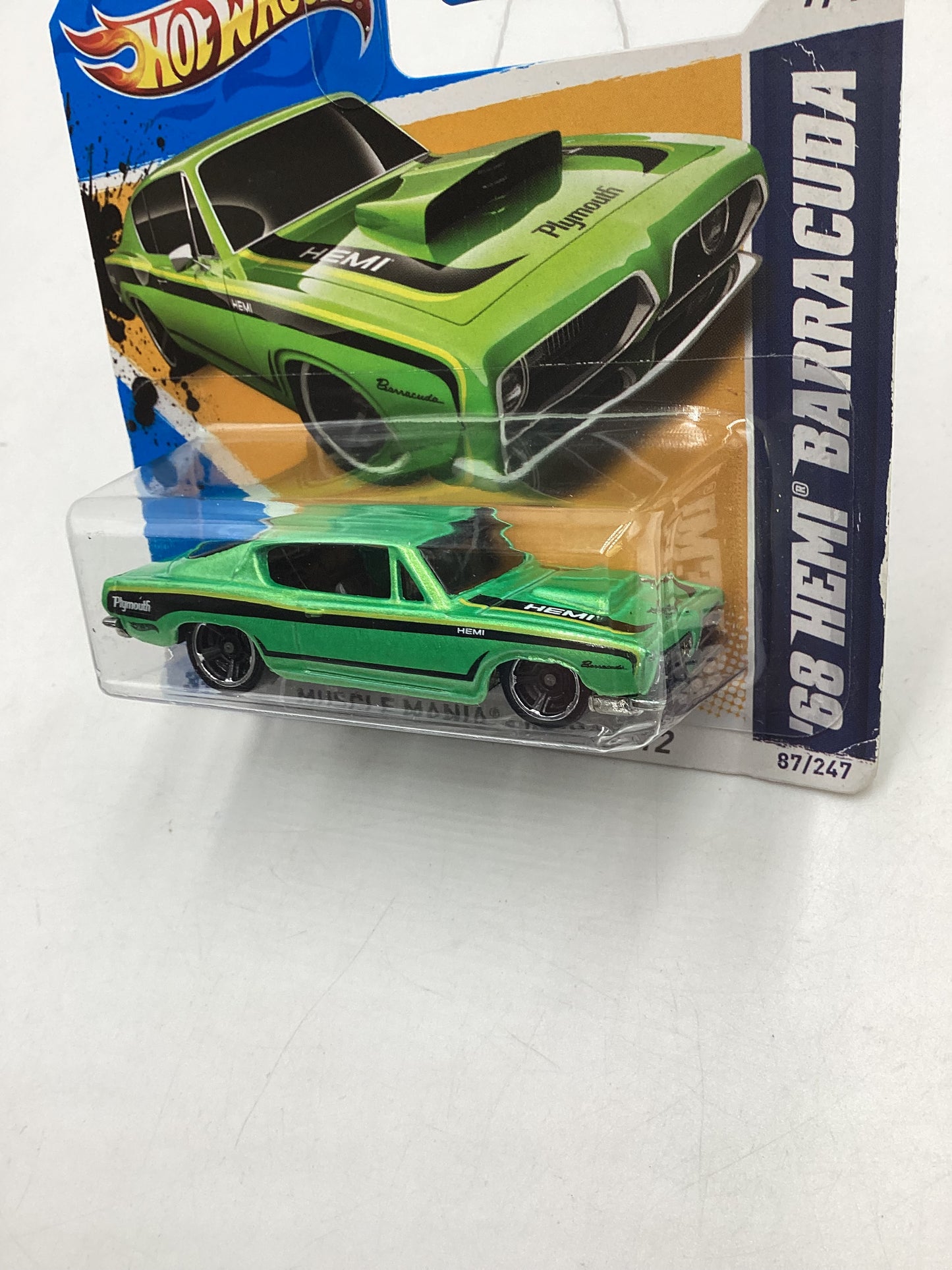 2012 Hot Wheels Muscle Mania Mopar #87 68 Hemi Barracuda Green Short Card 42C