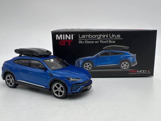 Mini GT MiJo x USA Exclusive #172 Lamborghini Urus Blu Eleos W/Roof Box Blue