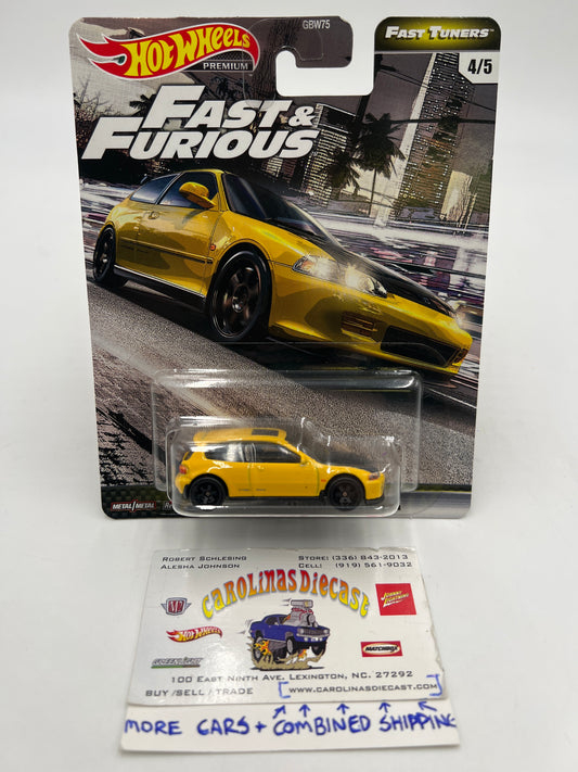 Hot Wheels Fast & Furious Fast Tuners #4 Honda Civic EG Yellow W/Protector