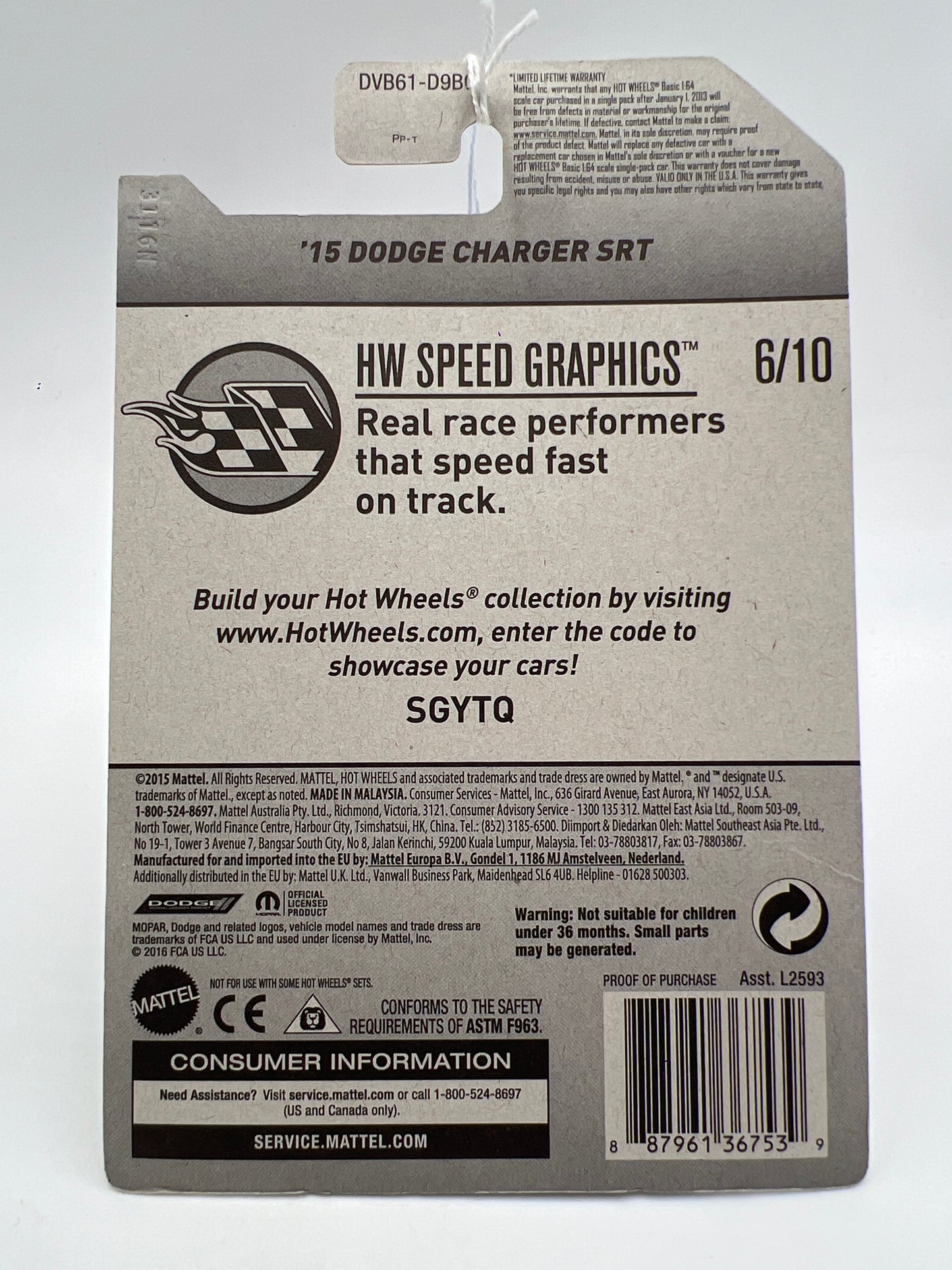 2017 Hot Wheels Speed Graphics #106 15 Dodge Charger SRT Black