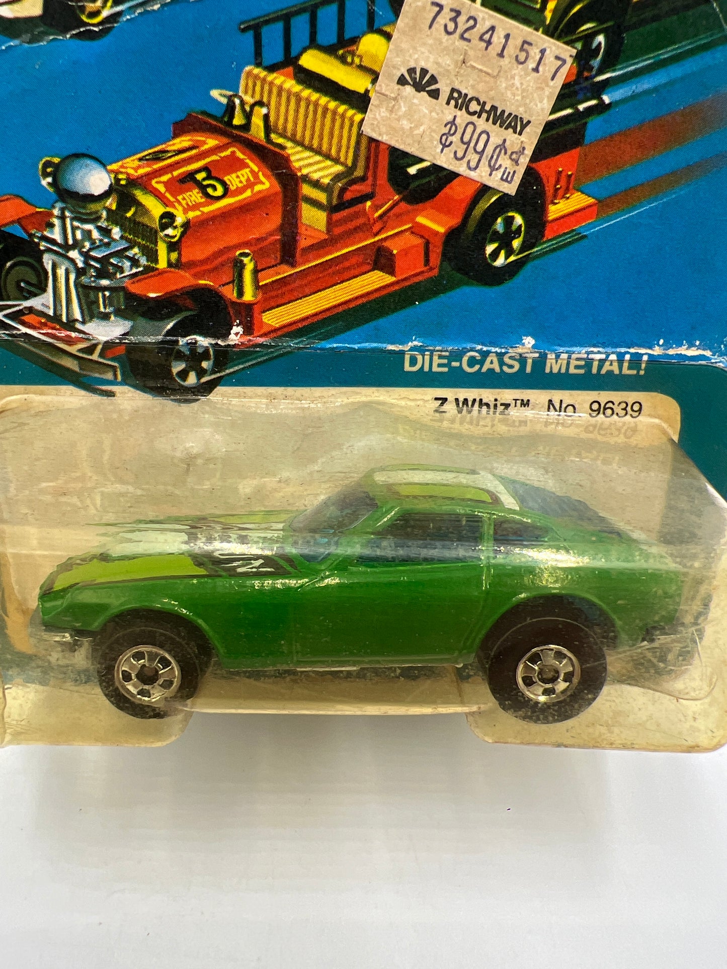 1981 Hot Wheels Blackwall #9639 Z-Whiz Green On Card W/Protector Bad Card