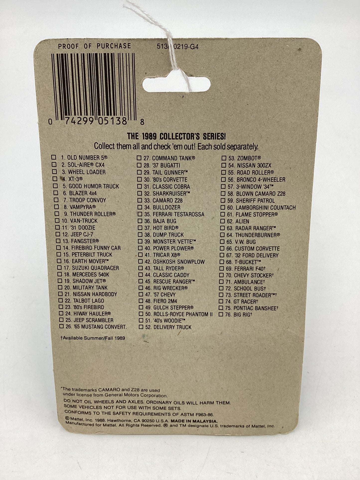 1989 Hot Wheels Speed Fleet Blown Camaro Z28