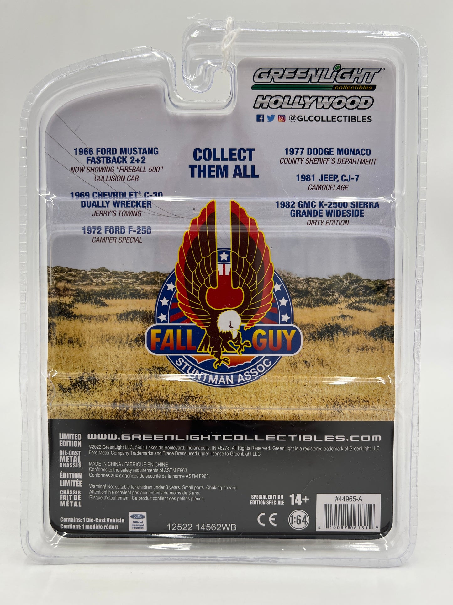 Greenlight Hollywood Fall Guy Stuntman CHASE 1966 Ford Mustang Fastback 2+2 Red