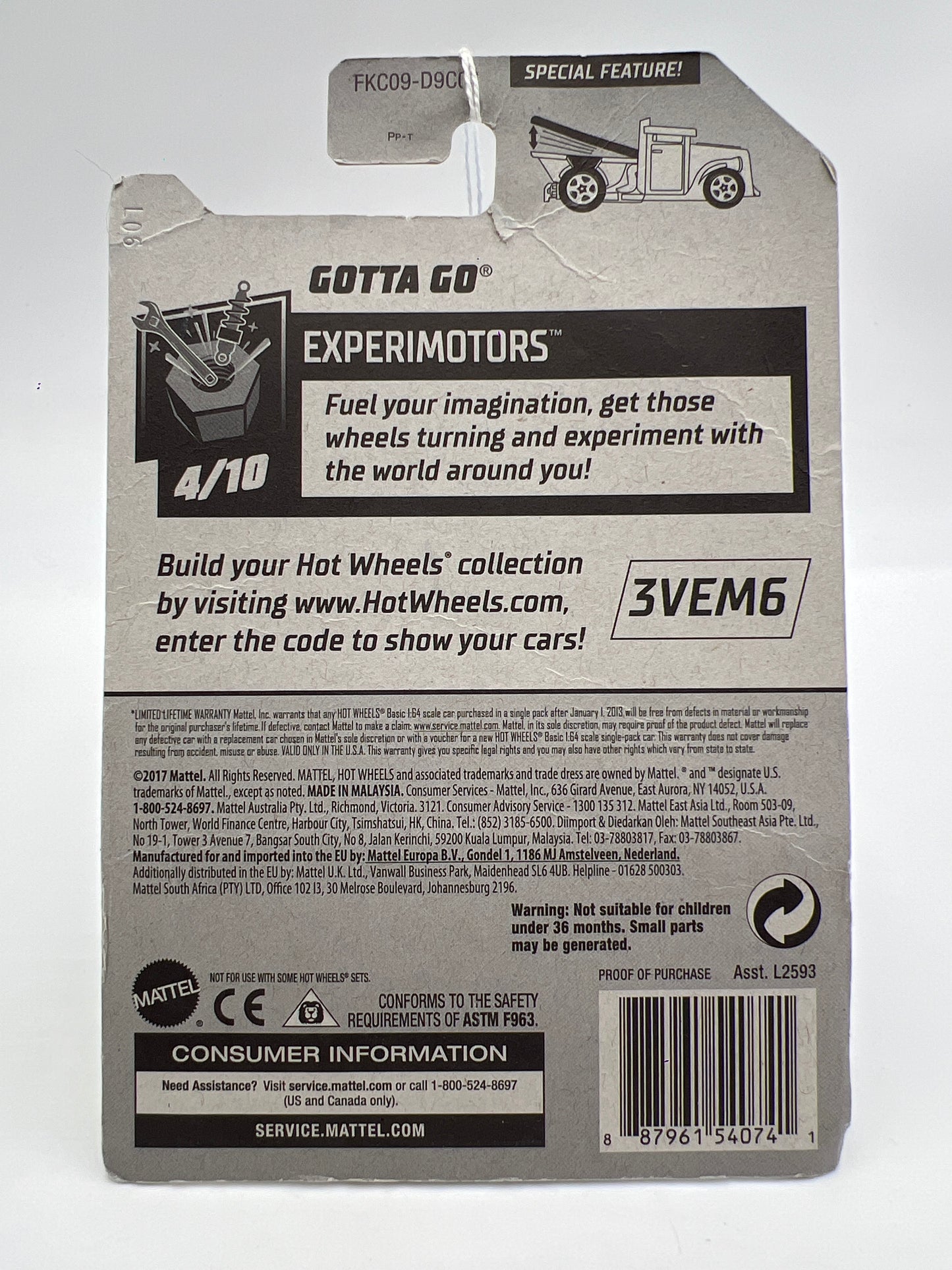 2018 Hot Wheels Experimotors Kroger Exclusive Gotta Go Green Bad Card 238H