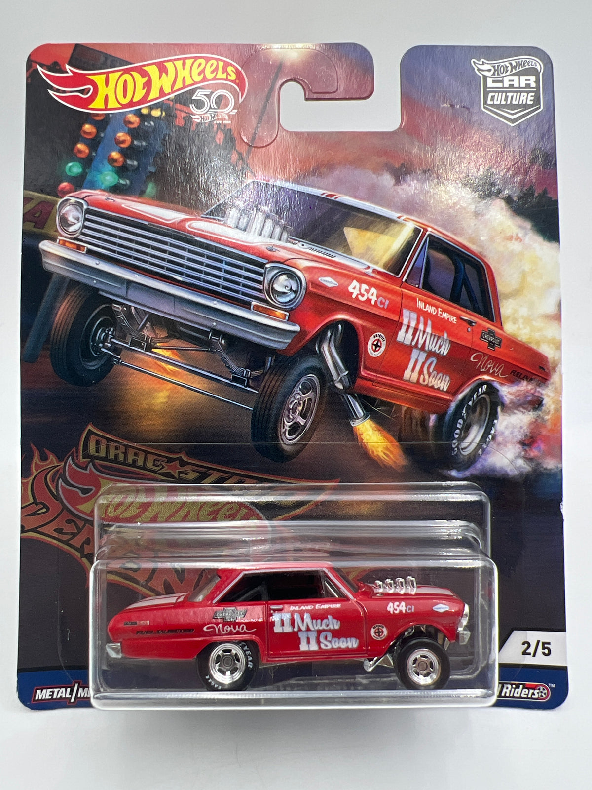 2018 Hot Wheels Premium Drag Strip Demons #2 63 Chevy Nova Red 244J
