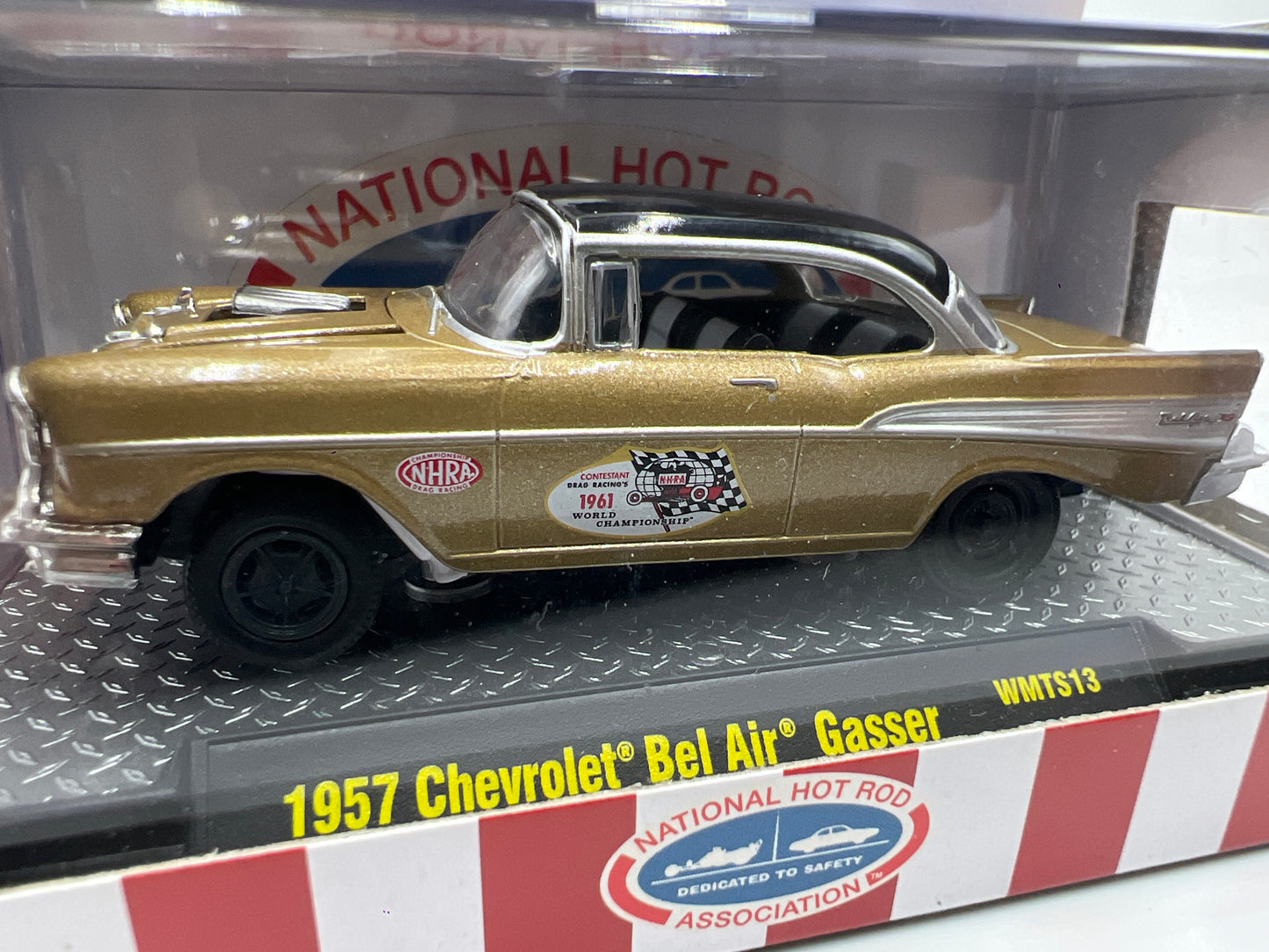 M2 Machines Walmart Exclusive NHRA 1957 Chevrolet Bel Air Gasser Gold WMTS13