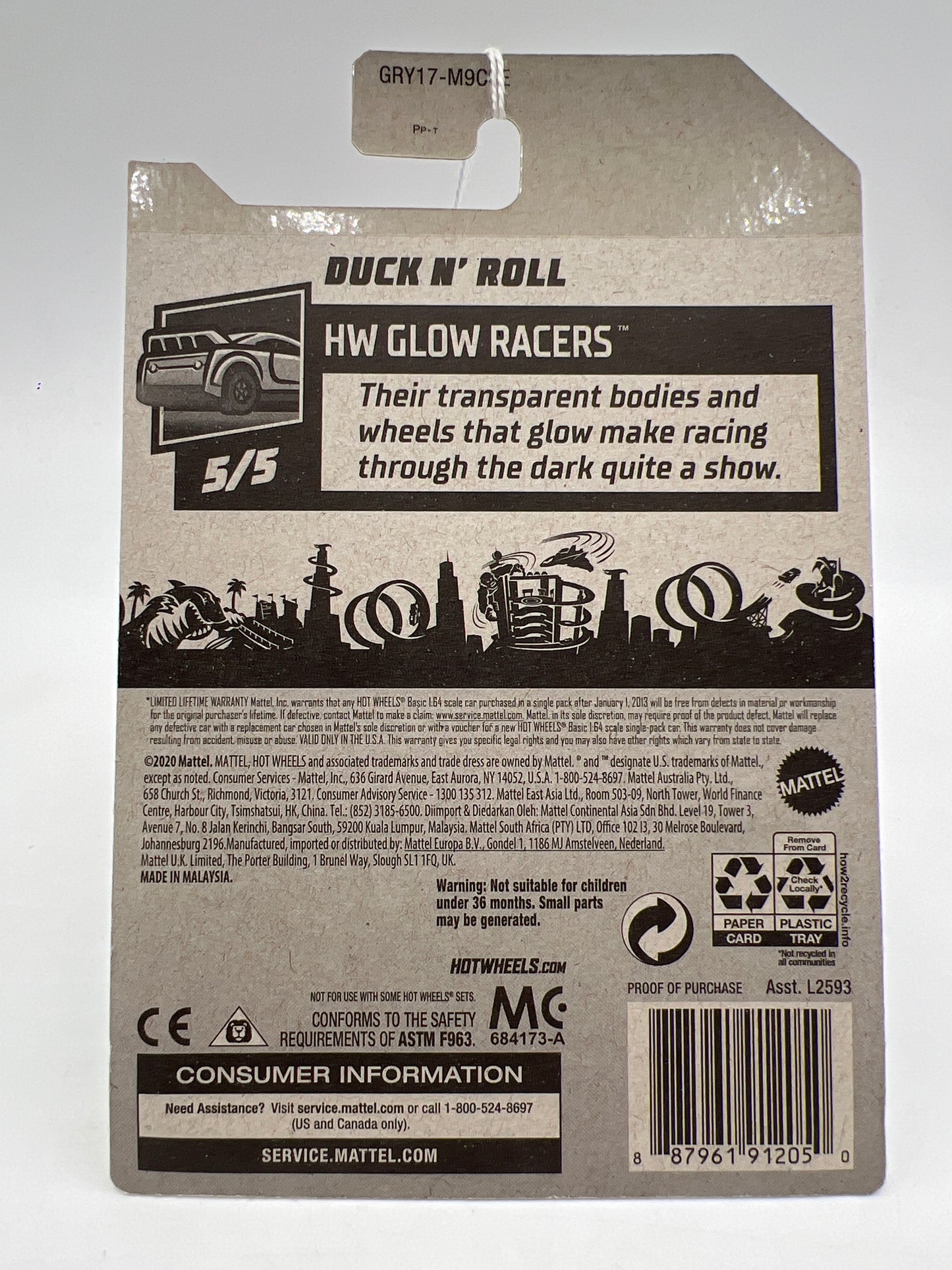 2021 Hot Wheels Glow Racers #111 Duck N Roll Glow In The Dark  123A