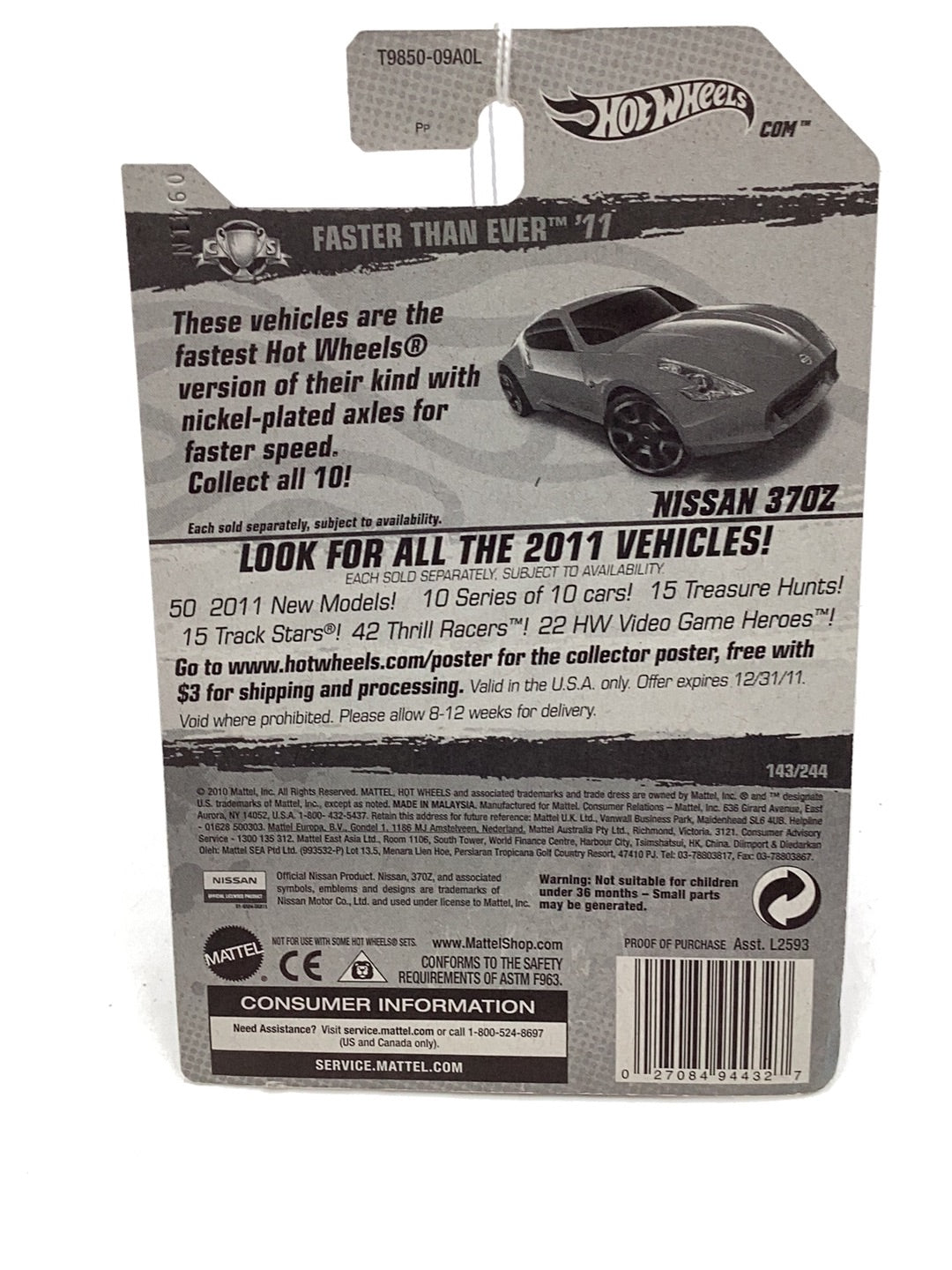 2011 Hot wheels #143 Nissan 370Z fte faster than ever 101A