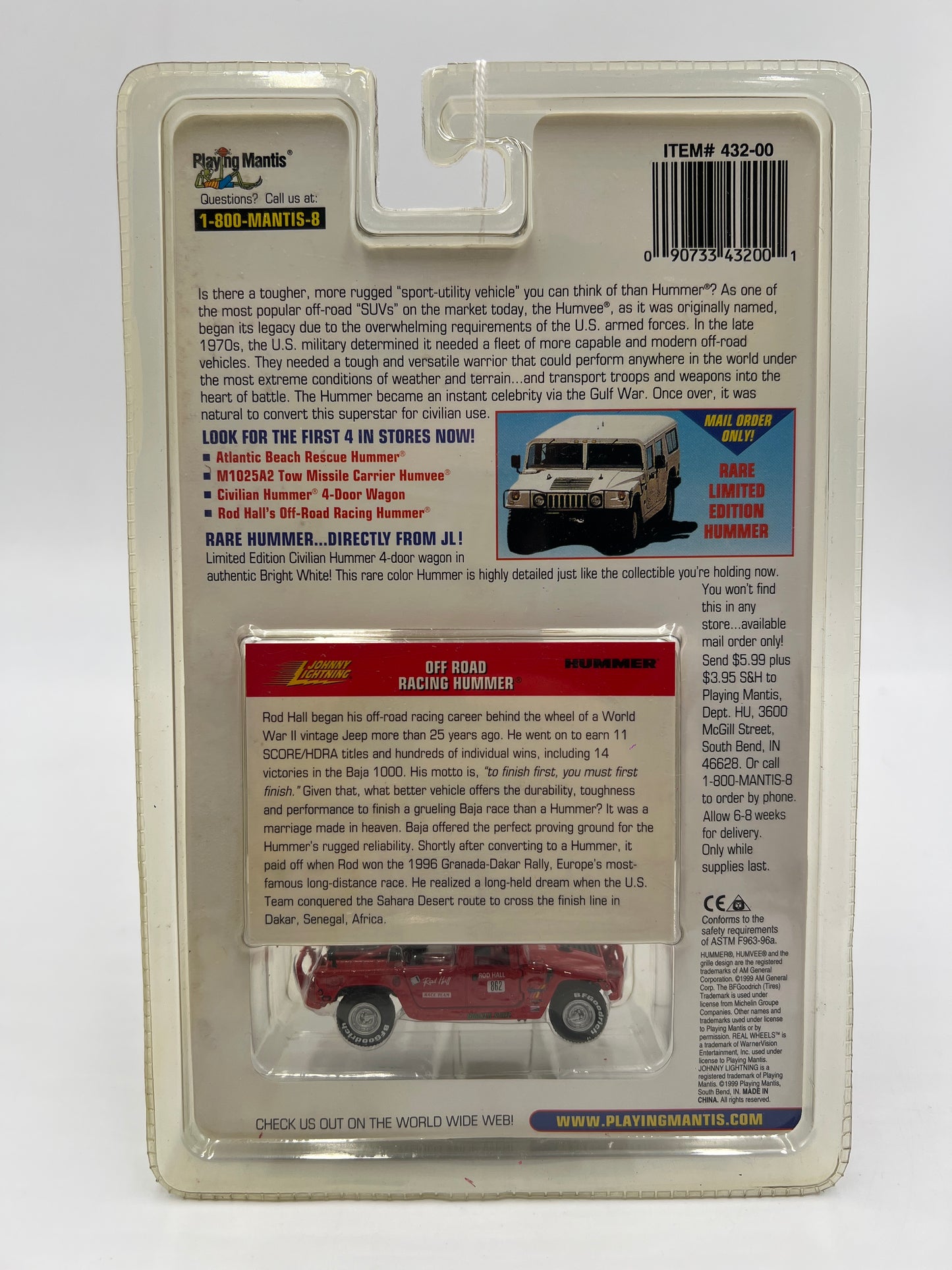 Johnny Lightning Hummer Series Rod Hall Off Road Racing Hummer Red 220D