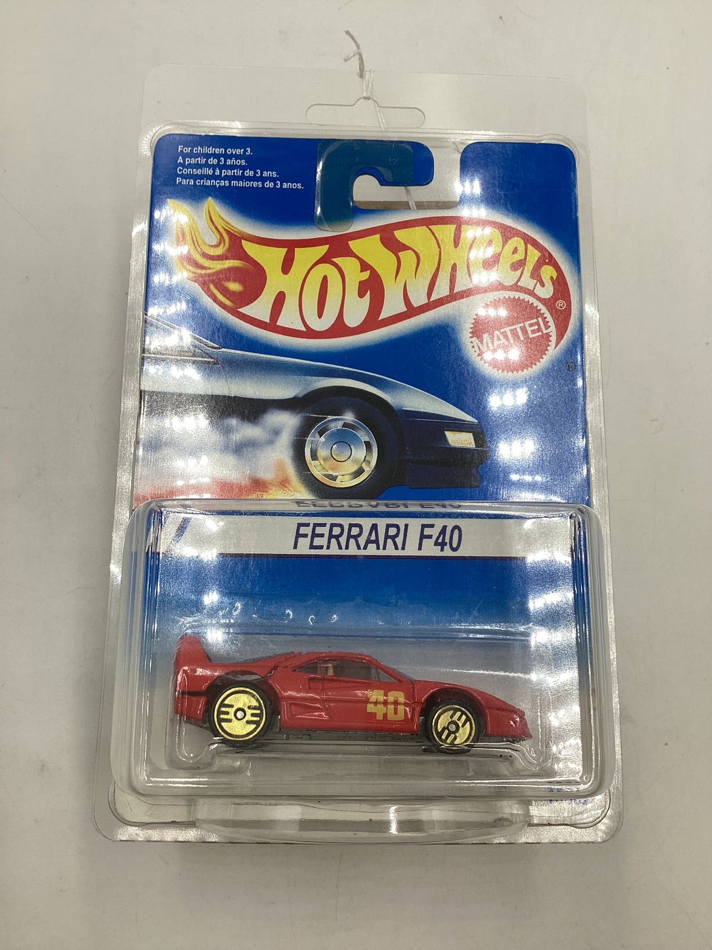 1994 Hot Wheels International Card 13582 Ferrari F40 Red Gold UH Wheels HTF with protector