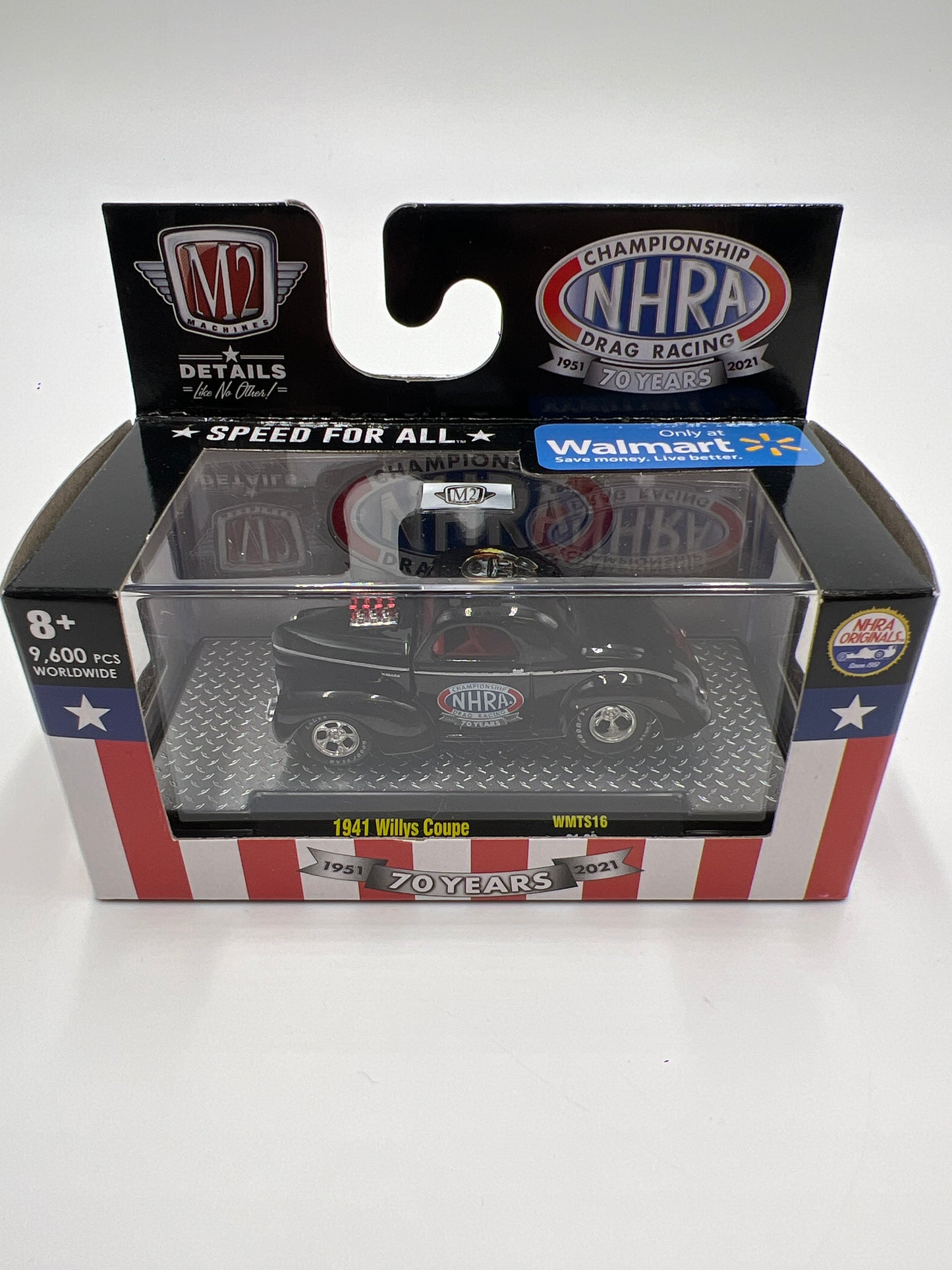 2021 M2 Machines NHRA 70 Years Walmart Exclusive 1941 Willys Coupe Black WMTS16