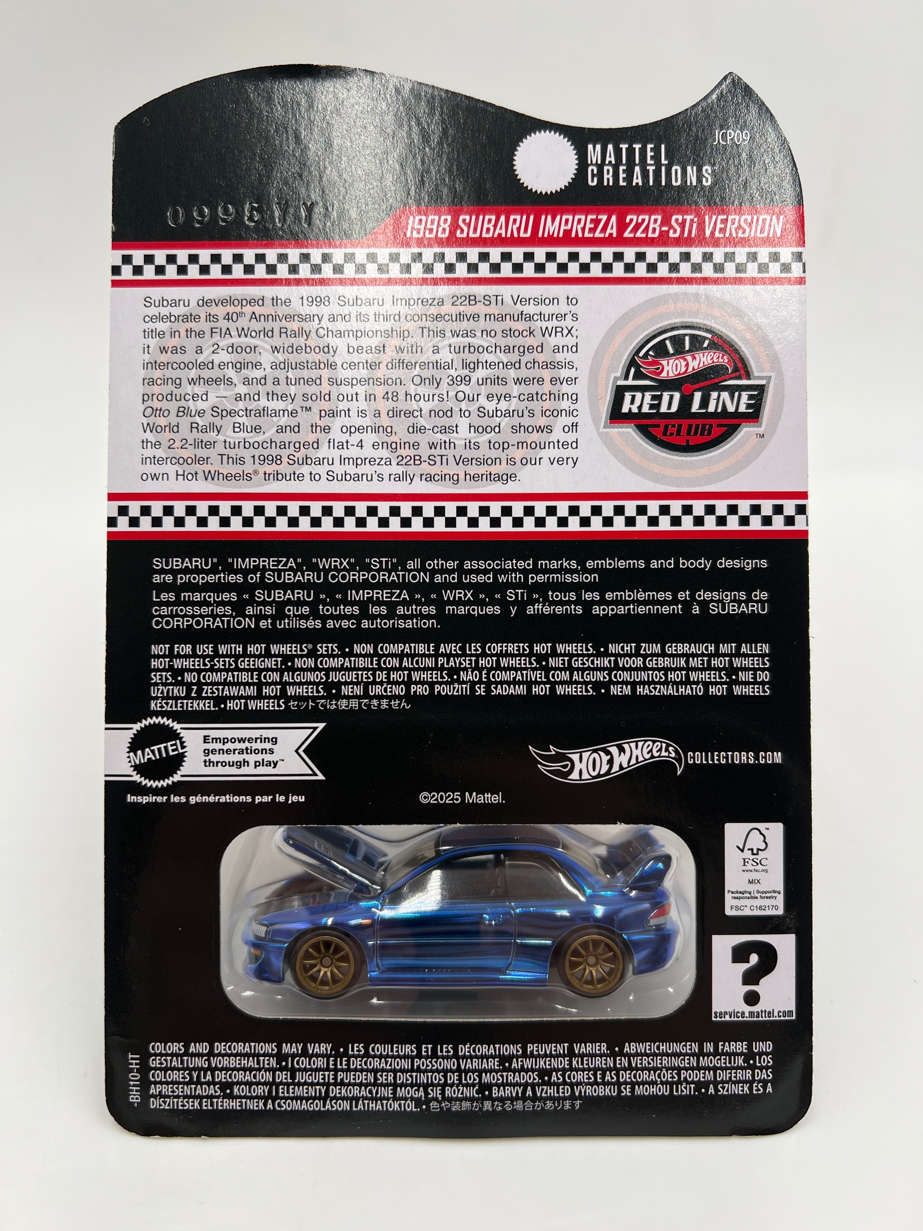 2025 Hot Wheels RLC Exclusive 1998 Subaru Impreza 22B-STi Version