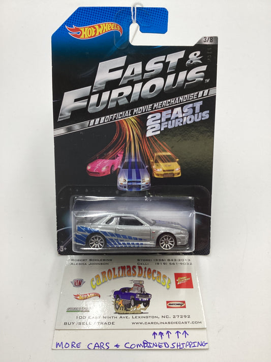 2014 Hot Wheels Fast and Furious #3 Nissan Skyline GT-R (R34) Silver Cracked Blister