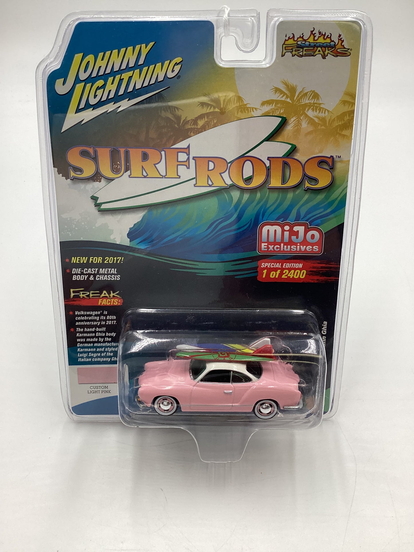 Johnny Lightning Mijo Exclusives Surf Rods 1/2400 1964 VW Karmann Ghia Pink