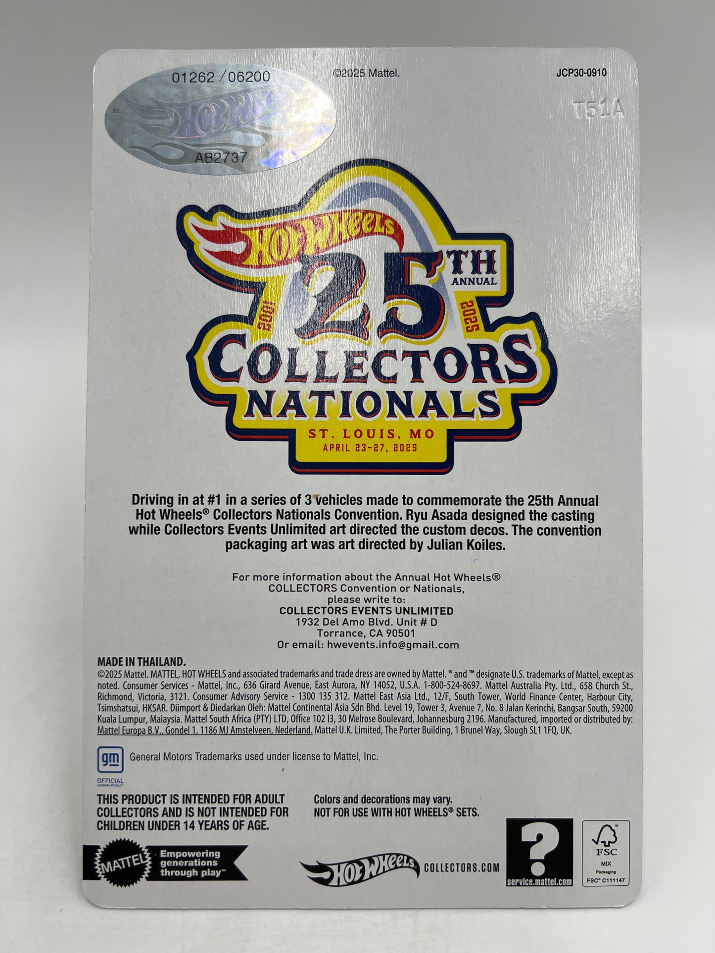 2025 Hot Wheels 25th Annual Collectors Nationals 1262/6200 Corvette C8.R Orange W/Protector