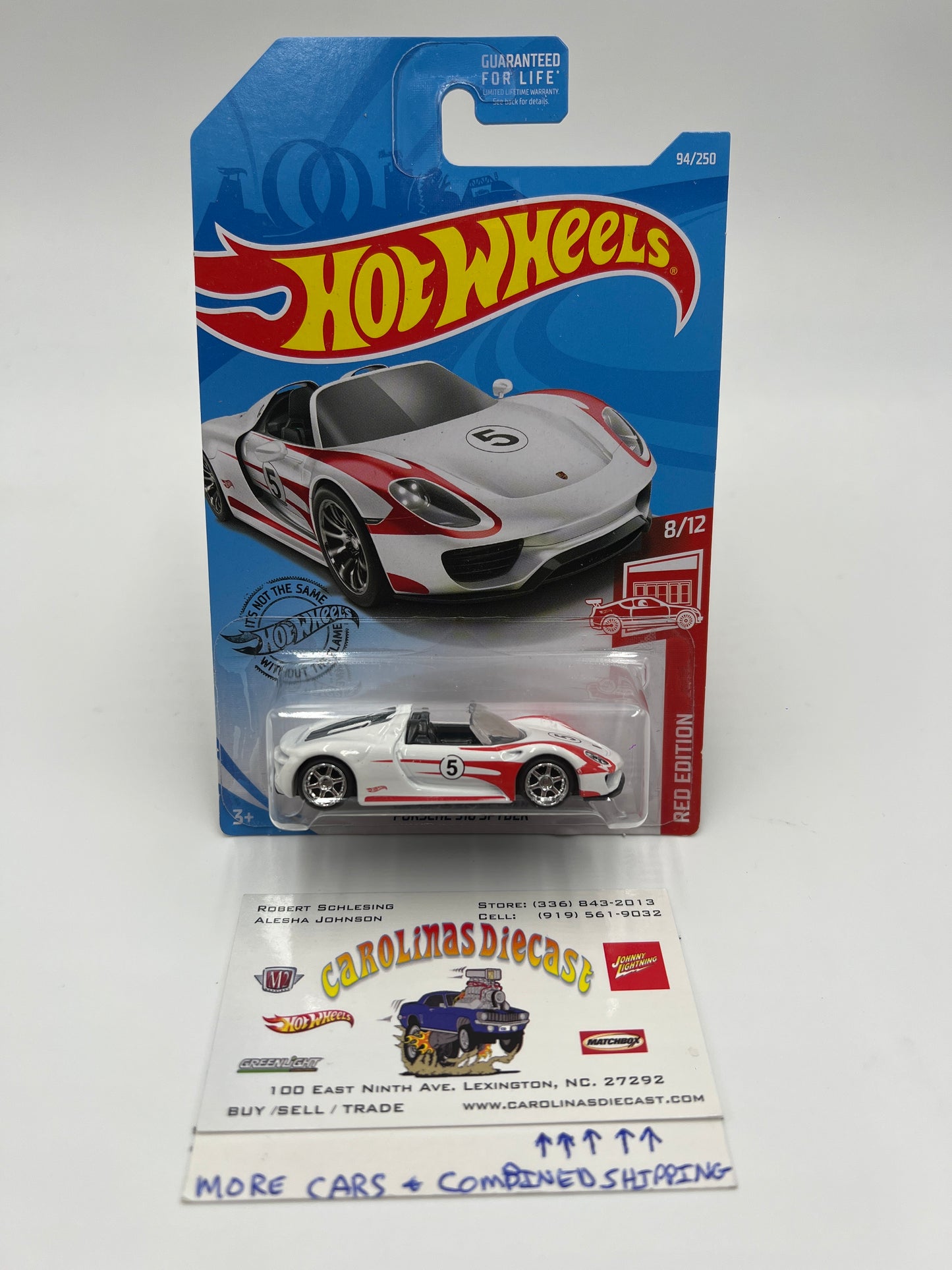 Hot Wheels Red Edition Porsche 918 Spyder White Wheel Swap Custom On Card W/Protector