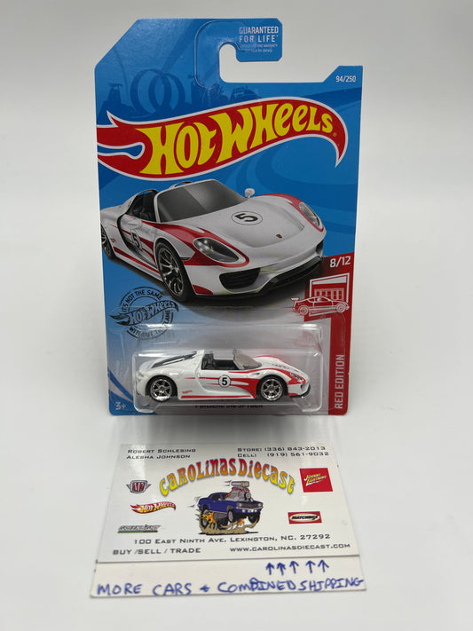 Hot Wheels Red Edition Porsche 918 Spyder White Wheel Swap Custom On Card W/Protector