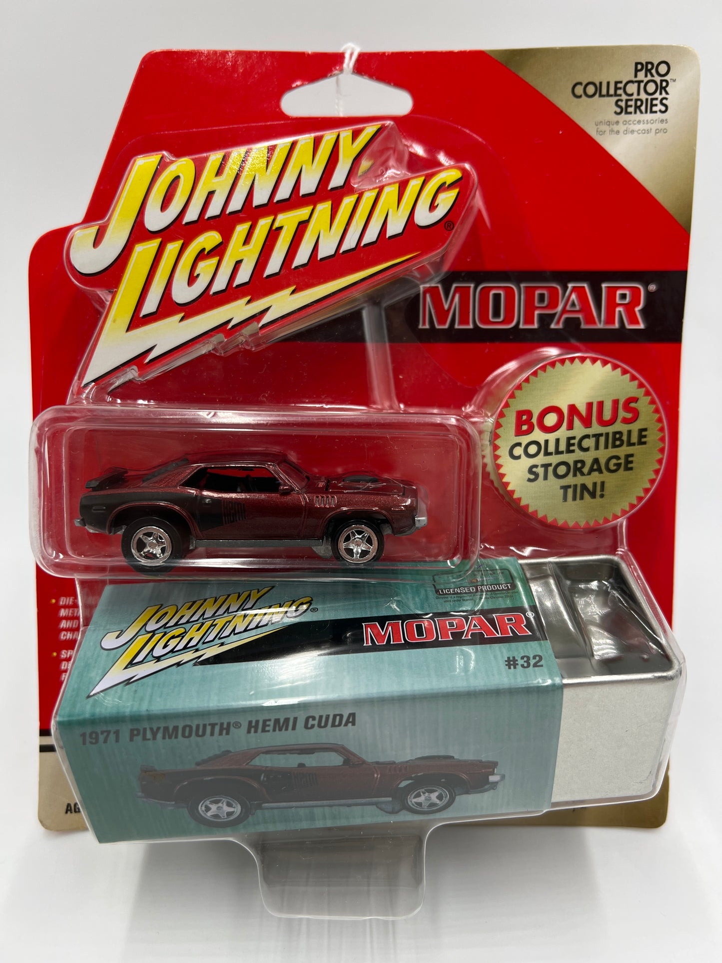 Johnny Lightning Pro Collector Series W/Storage Tin #32 1971 Plymouth Hemi Cuda Dark Red 231A