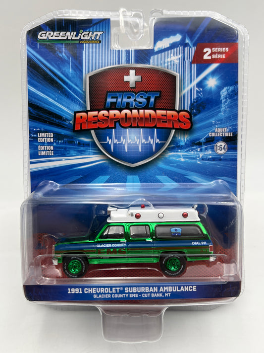Greenlight First Responders Series 2 Greenie CHASE 1991 Chevrolet Suburban Ambulance Glacier County EMS
