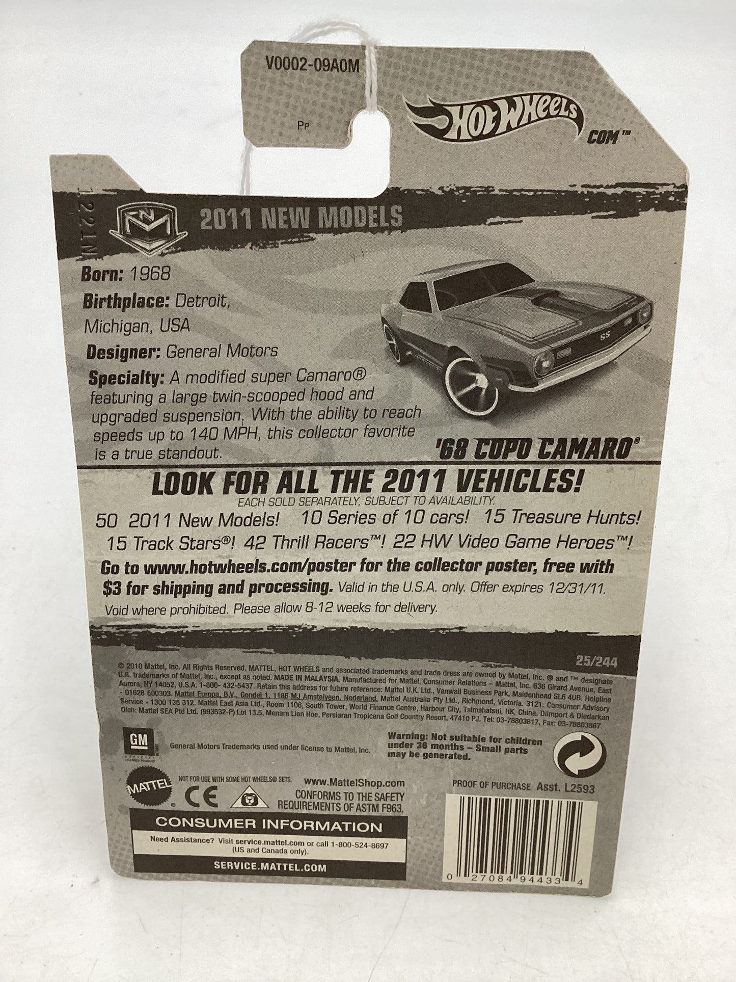 2011 Hot wheels #25 68 COPO Camaro Orange 4B
