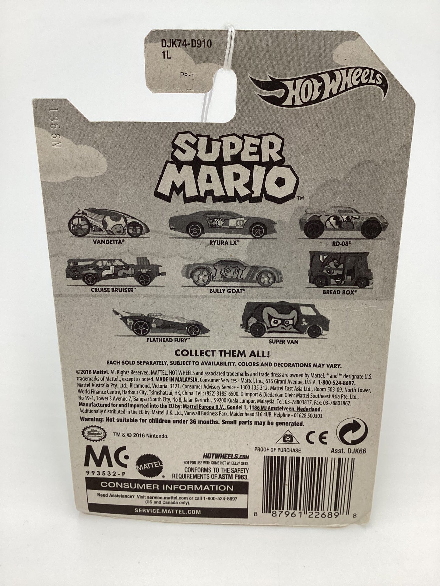 2016 Hot Wheels Super Mario #3 RD-08 Yellow Wario 157A