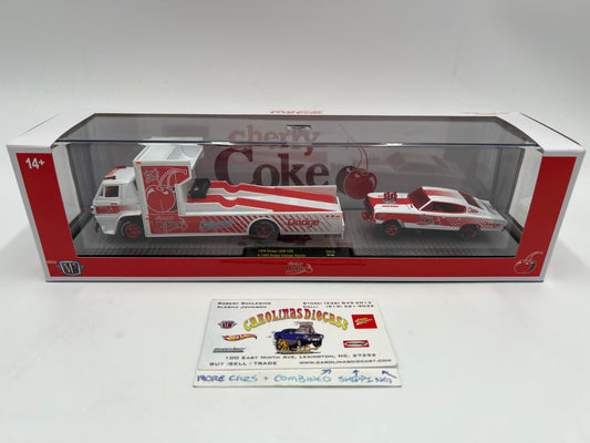 2025 M2 Machines Auto Haulers Coca Cola CHASE 1966 Dodge L600 COE & 1966 Dodge Charger Gasser TW36