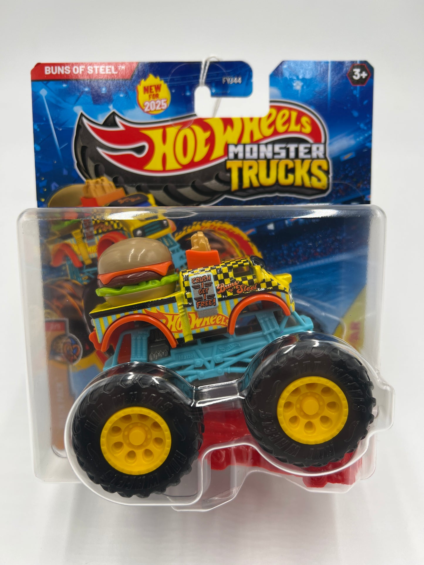 2025 Hot Wheels Monster Trucks Snack Pack #2 Buns Of Steel Yellow 129G