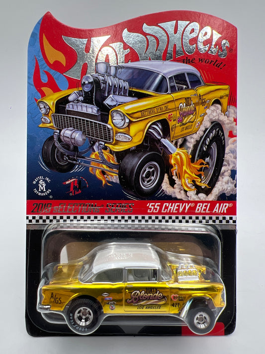 2019 Hot Wheels RLC sELECTIONs Series 55 Chevy Bel Air Gasser Gold W/Protector