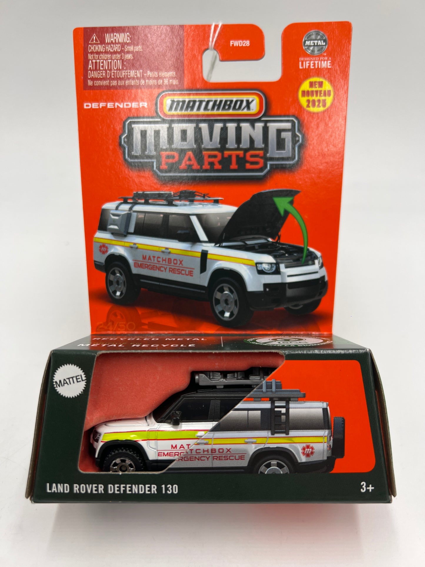 2025 Matchbox Moving Parts #24 Land Rover Defender 130 White 167F