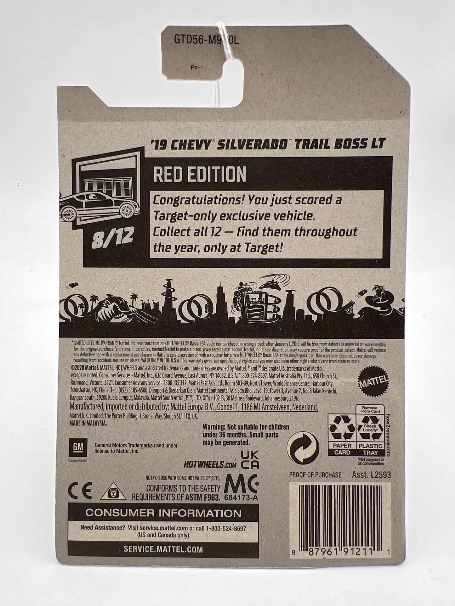 2021 Hot Wheels Target Exclusive Red Edition #80 19 Chevy Silverado Trail Boss LT Red 148B
