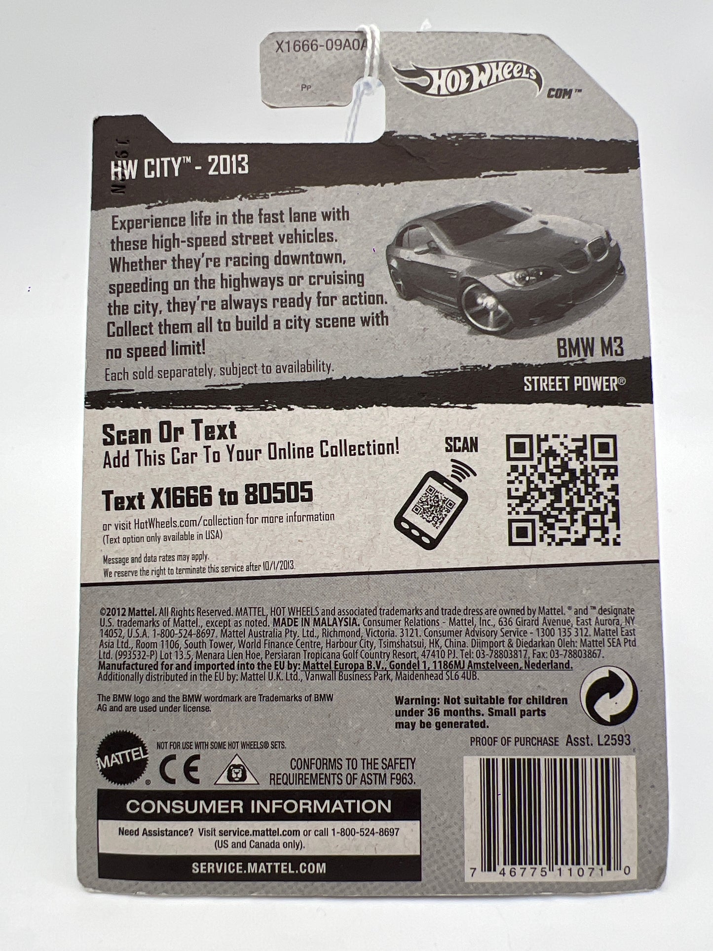 2013 Hot Wheels City #7 BMW M3 Blue SR