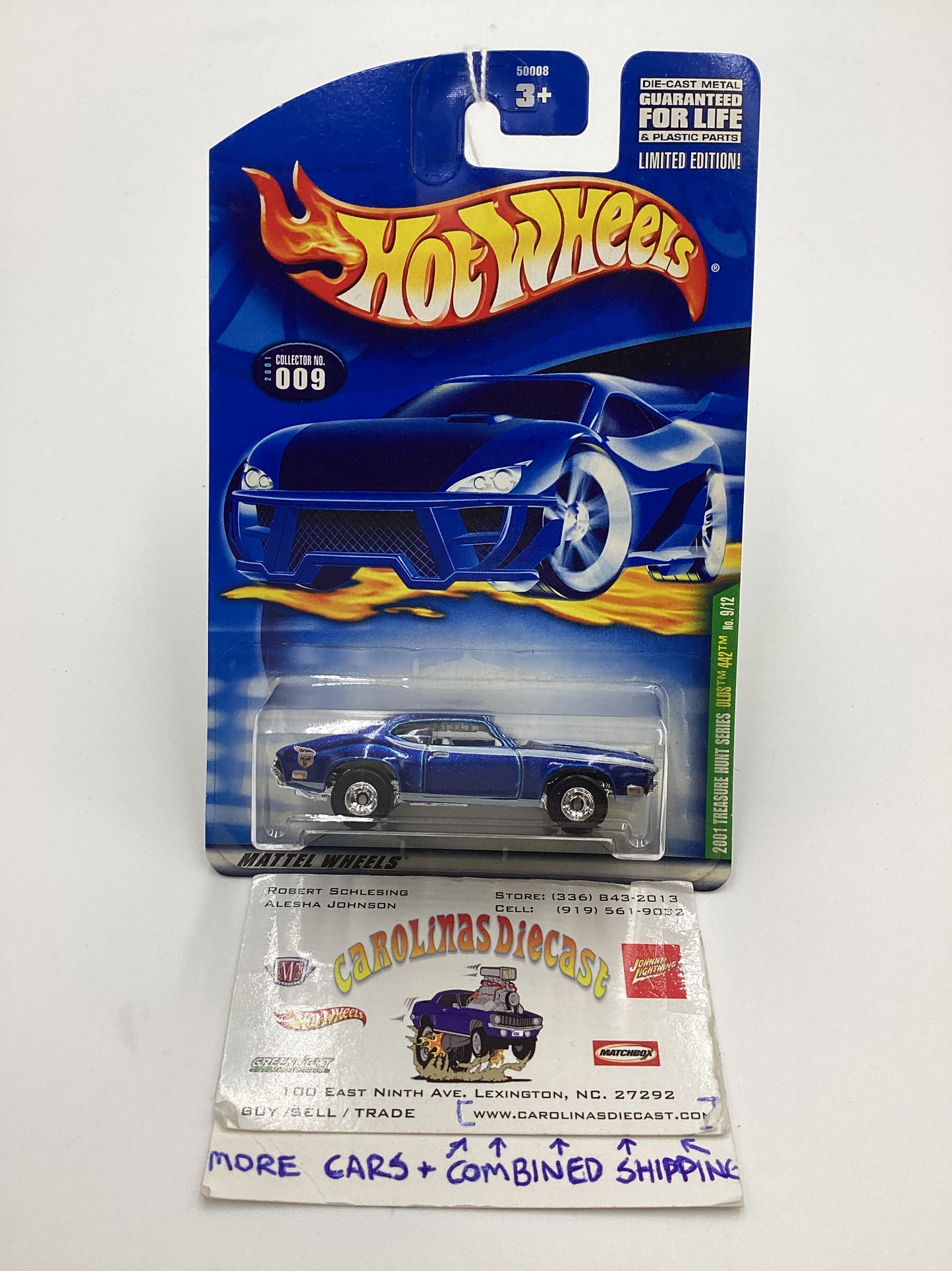 2001 Hot Wheels Treasure Hunt #009 Olds 442 Blue with protector