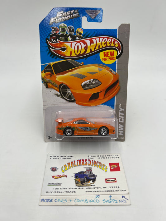 2013 Hot Wheels City #5 Fast & Furious Toyota Supra Orange W/Protector