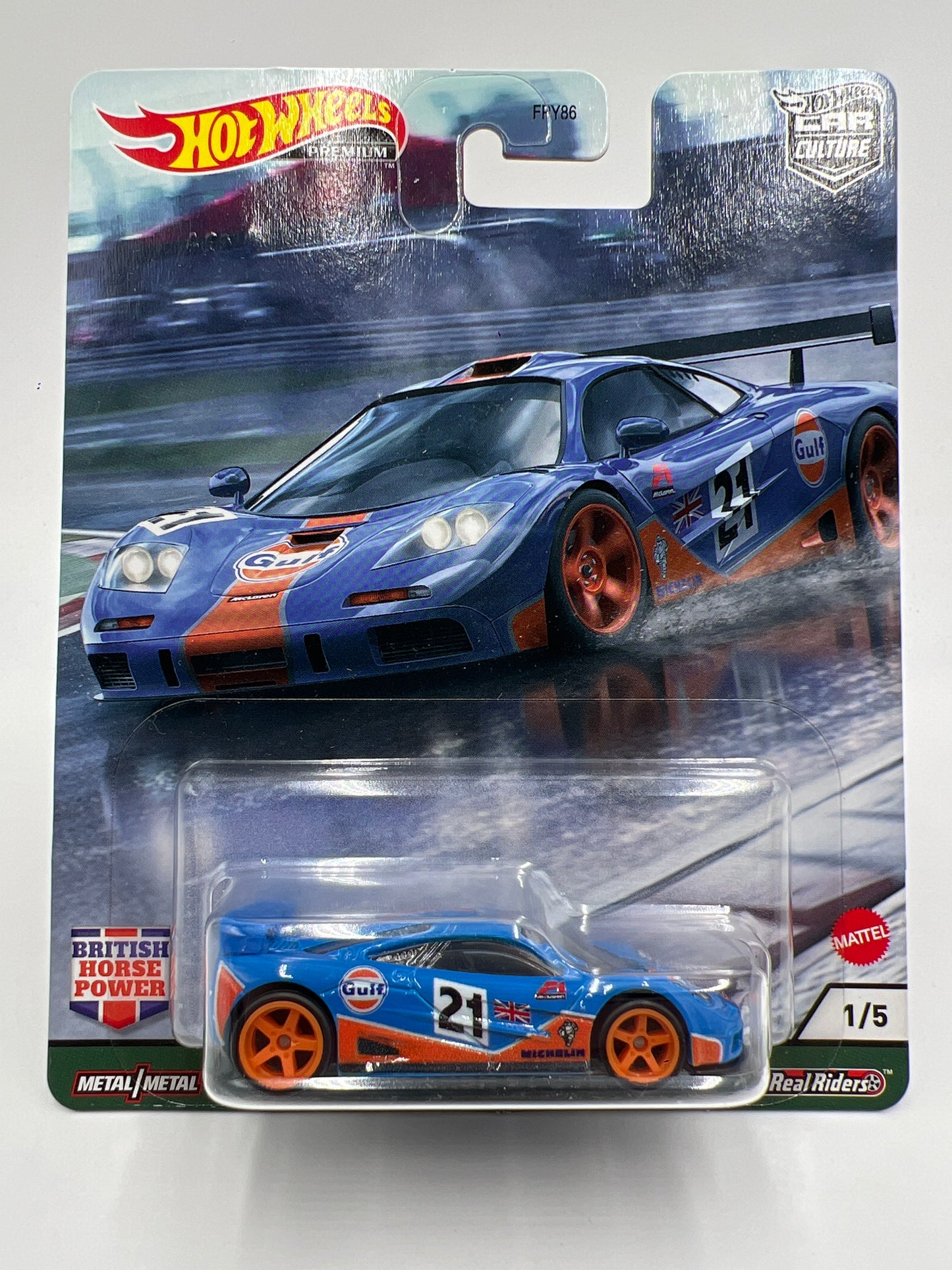 Hot Wheels Premium British Horsepower #1 McLaren F1 GTR Gulf Blue 253D