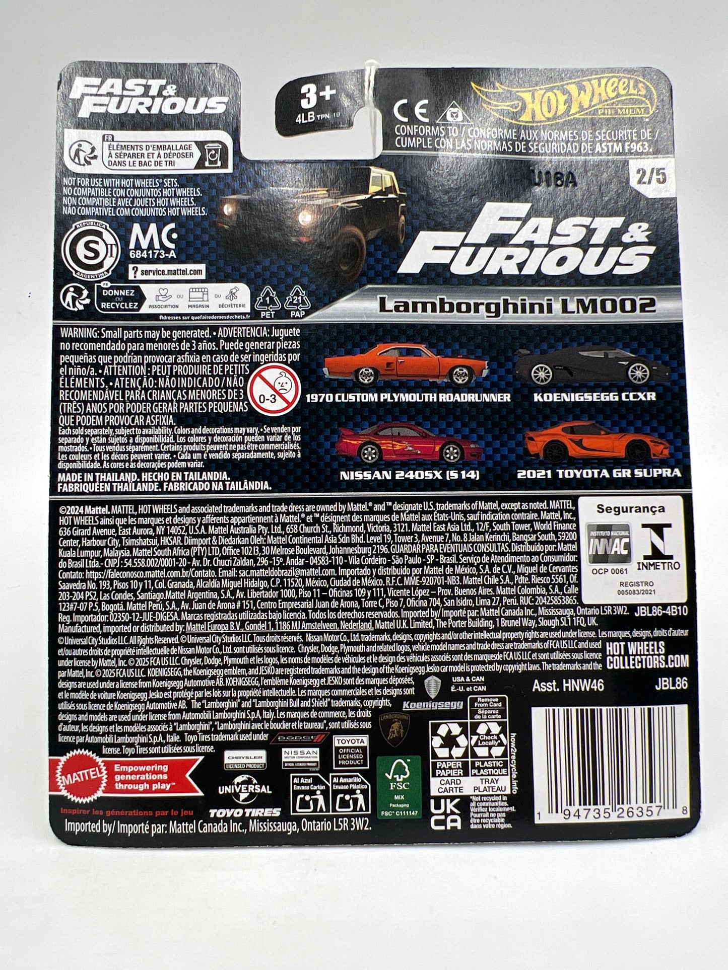 2025 Hot Wheels Premium Fast & Furious #2 Lamborghini LM002 Black 247D