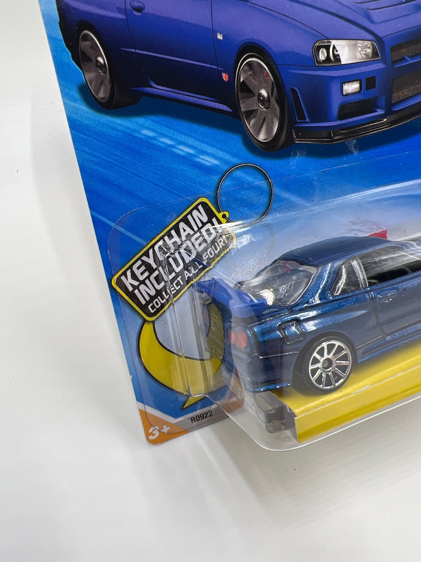 2010 Hot Wheels Keys To Speed Key Chain #7 Nissan GT-R R34 Blue W/Protector