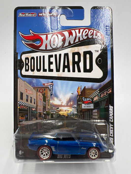 Hot Wheels Boulevard Big Hits 69 Chevy Camaro Blue Cracked Blister