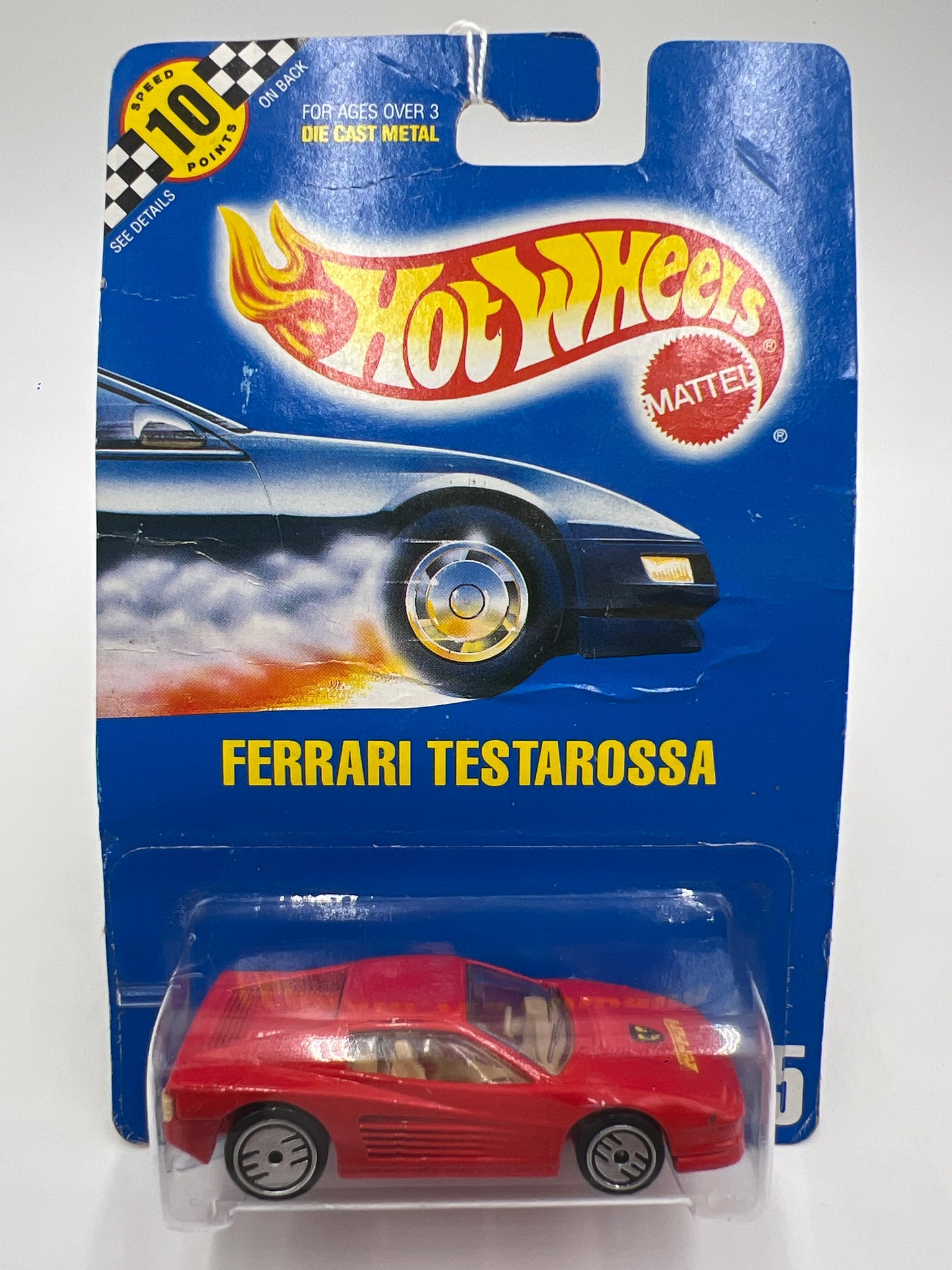 1991 Hot Wheels #35 Ferrari Testarossa Red W/Tan Interior *Bad Card*