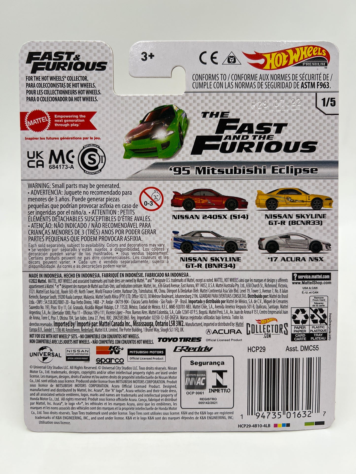 Hot Wheels Premium Fast & Furious #1 95 Mitsubishi Eclipse Green W/Protector 2