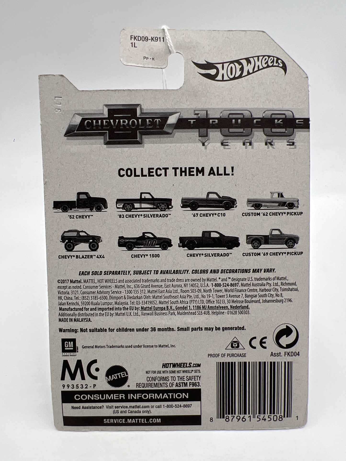 Hot Wheels Walmart Chevrolet Trucks 100 Years #2 83 Chevy Silverado Black